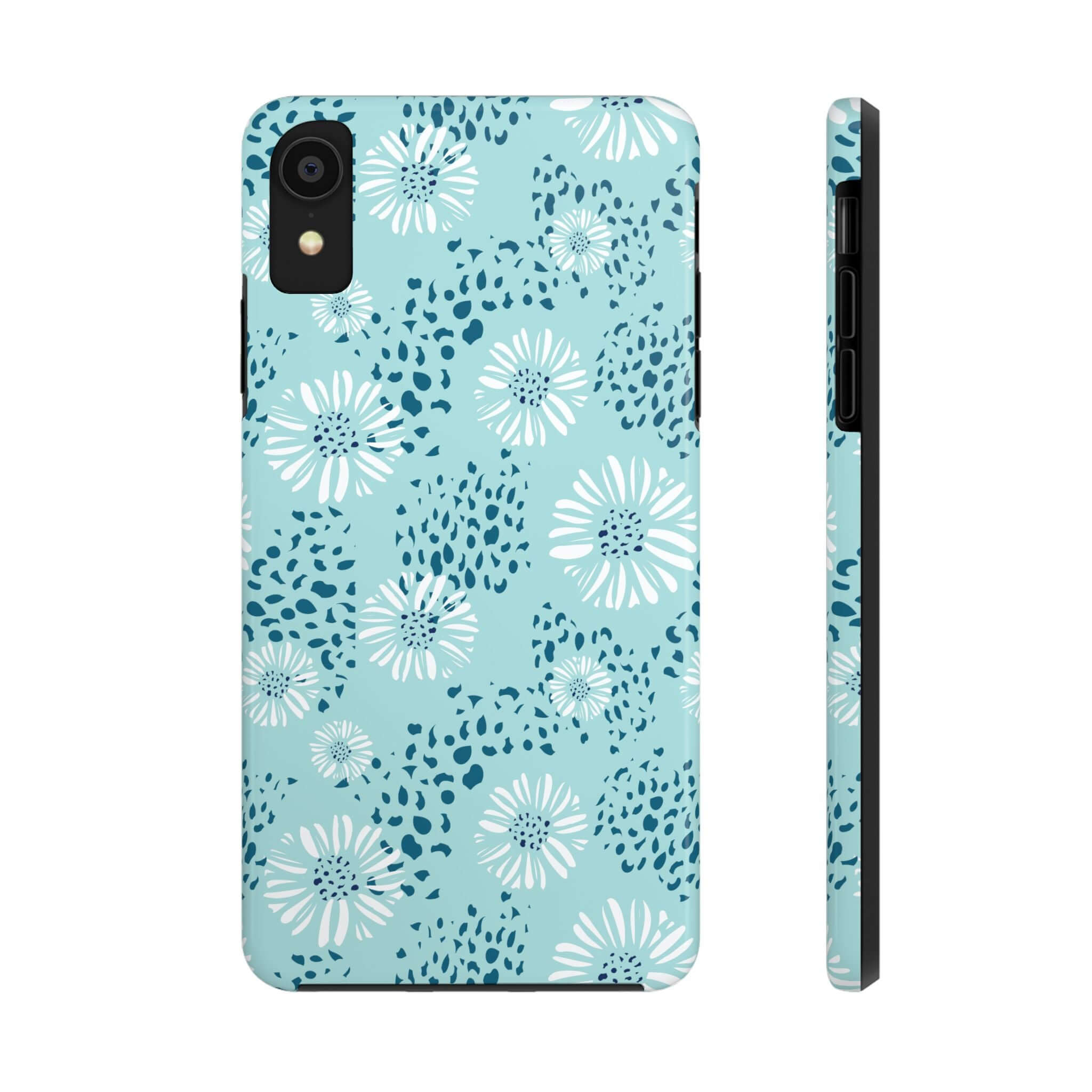 Colorful teal floral beach phone case for iPhone 14 Pro Max or Samsung S23 with coastal aesthetics design.