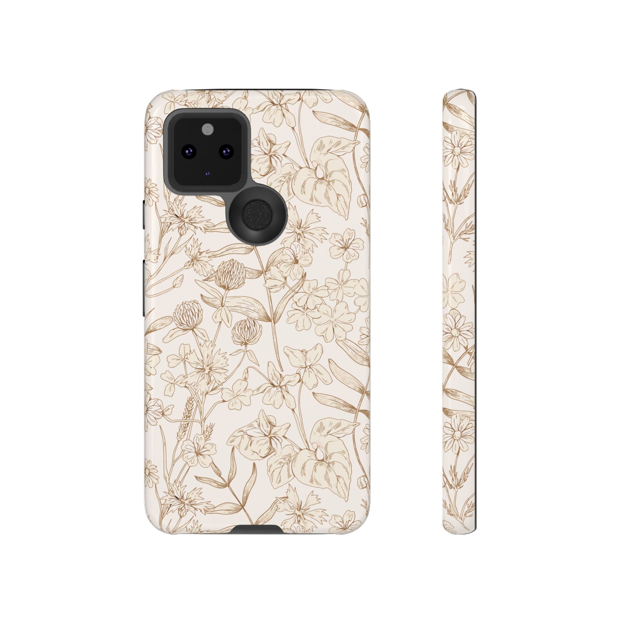 Beige Thyme Tan Garden phone case with floral design, compatible with Samsung, adds unique quirky flair, Cute Phone Case for iPhone 16.