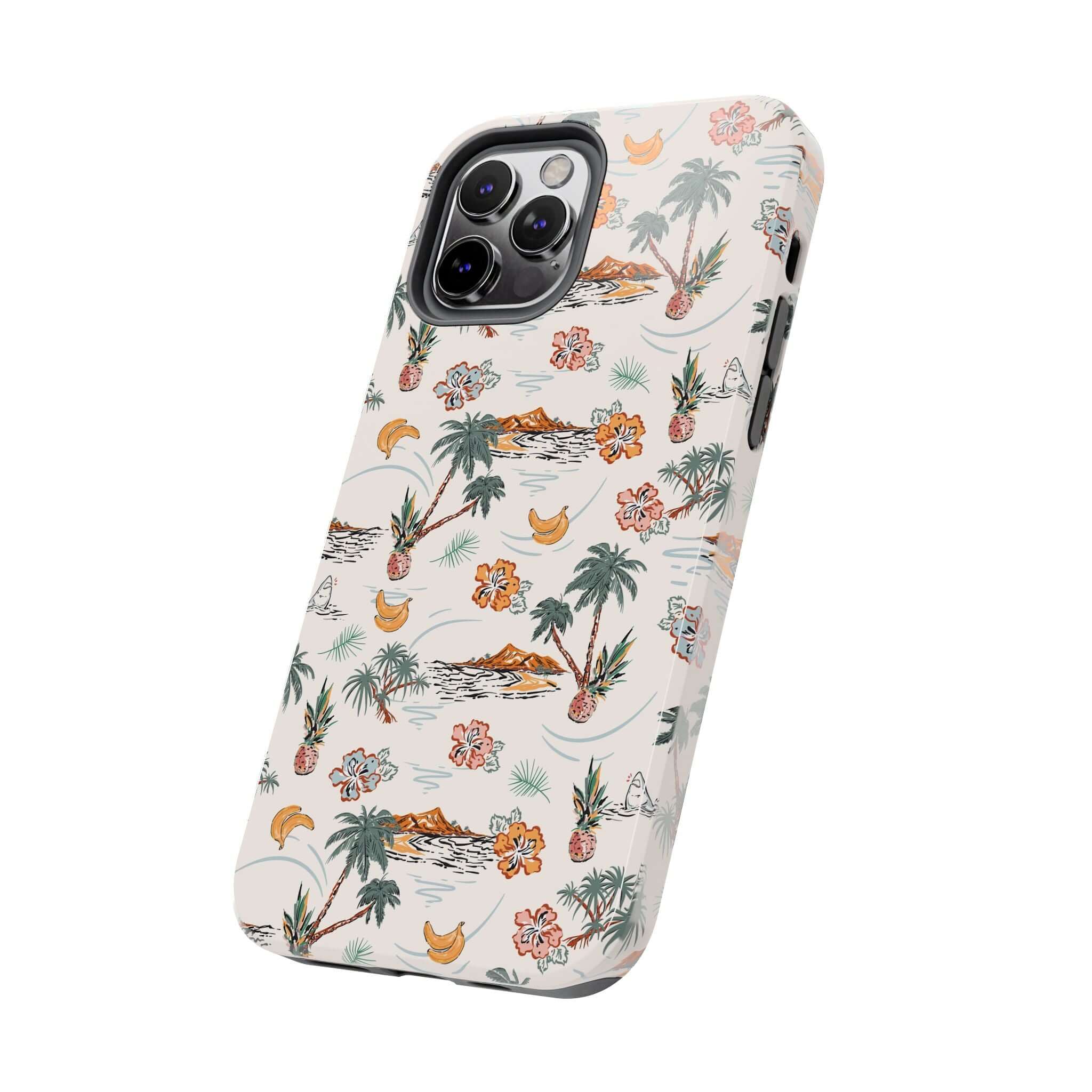 Tropical Vacation iPhone 14 case with cute palm tree design, perfect for beach getaways and free shipping. Cute phone cover.