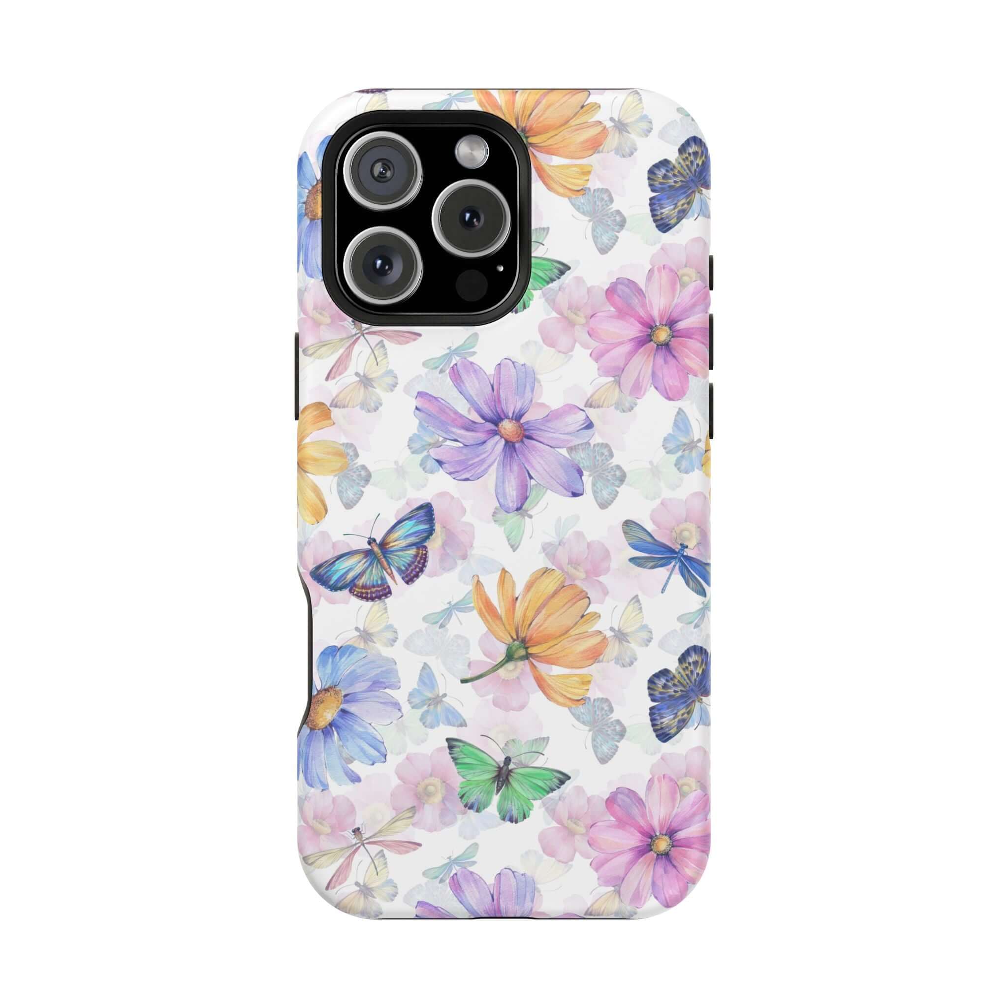 Cute MagSafe iPhone 16 Case with watercolor butterfly and floral design for stylish protection