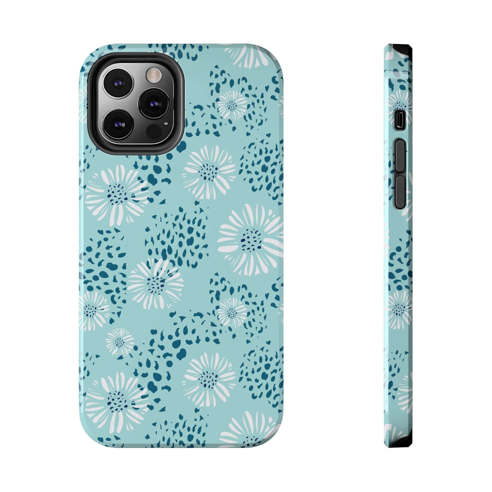 Coastal Aesthetics Floral Beach Phone Case for iPhone 14 Pro Max, Samsung S23 - Colorful Teal Design with White Flowers, Cute Summer Case