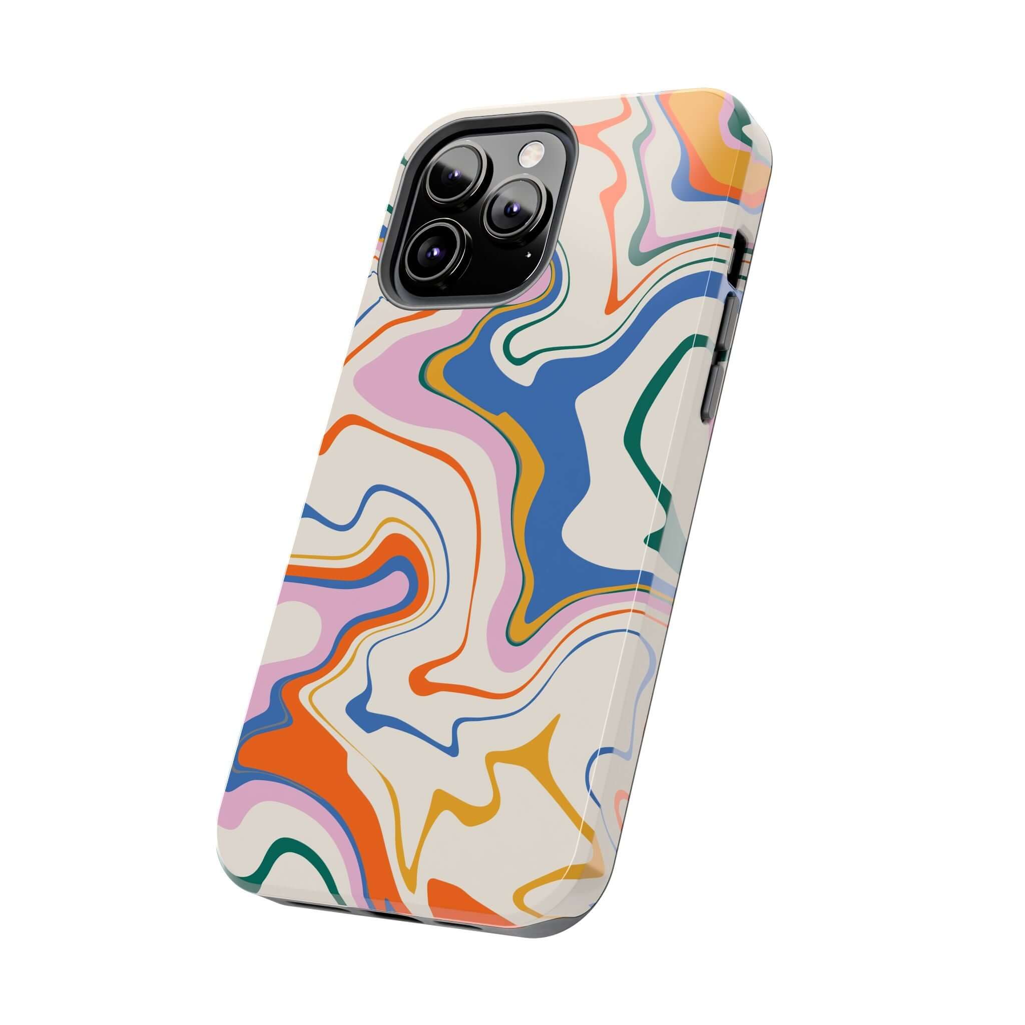 Colorful abstract phone case with vibrant swirl design for iPhone 14 Pro Max and Samsung S23. Cute and protective phone case.