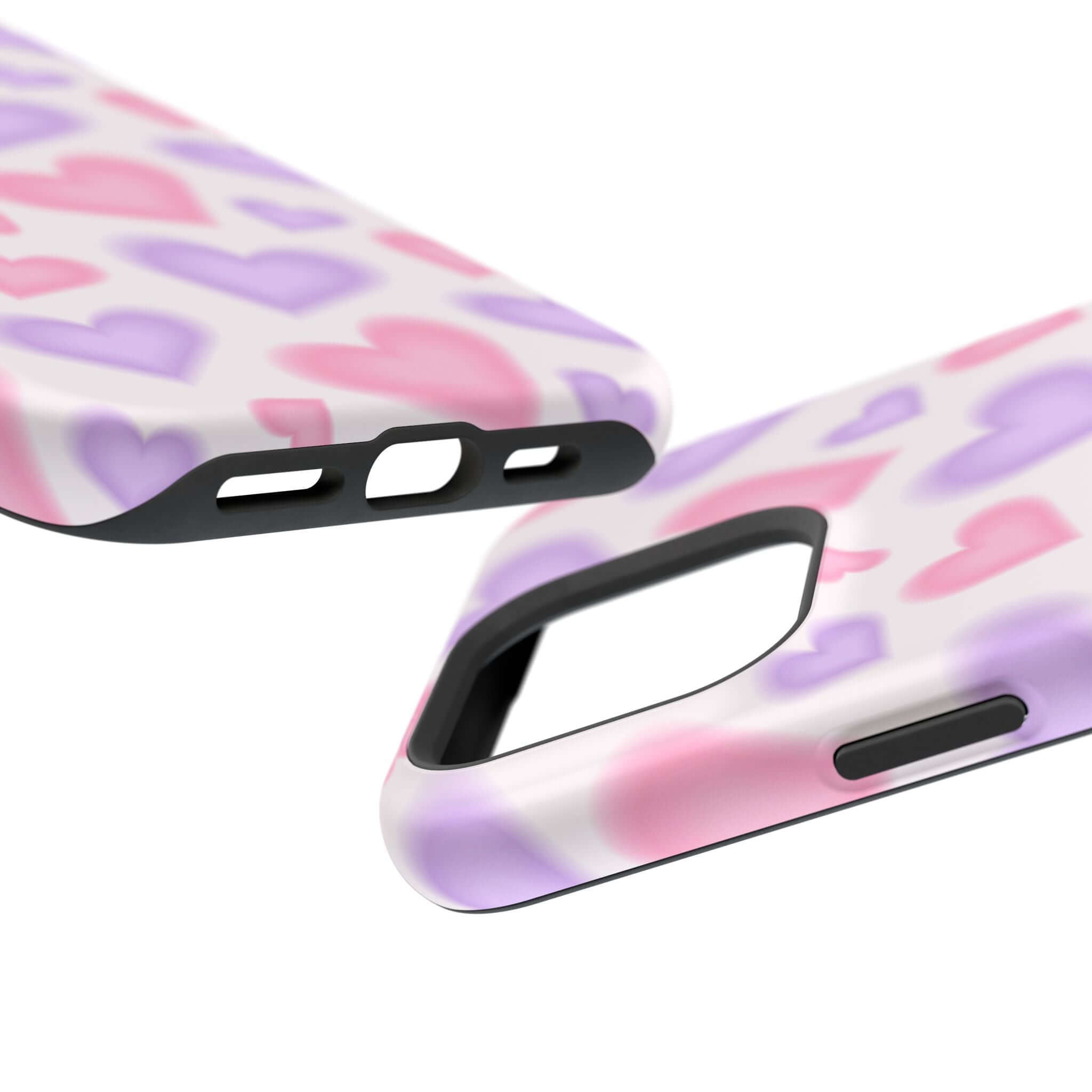 Cute pink hearts iPhone case showcasing MagSafe technology for stylish phone protection. Perfect for adding love to your device!