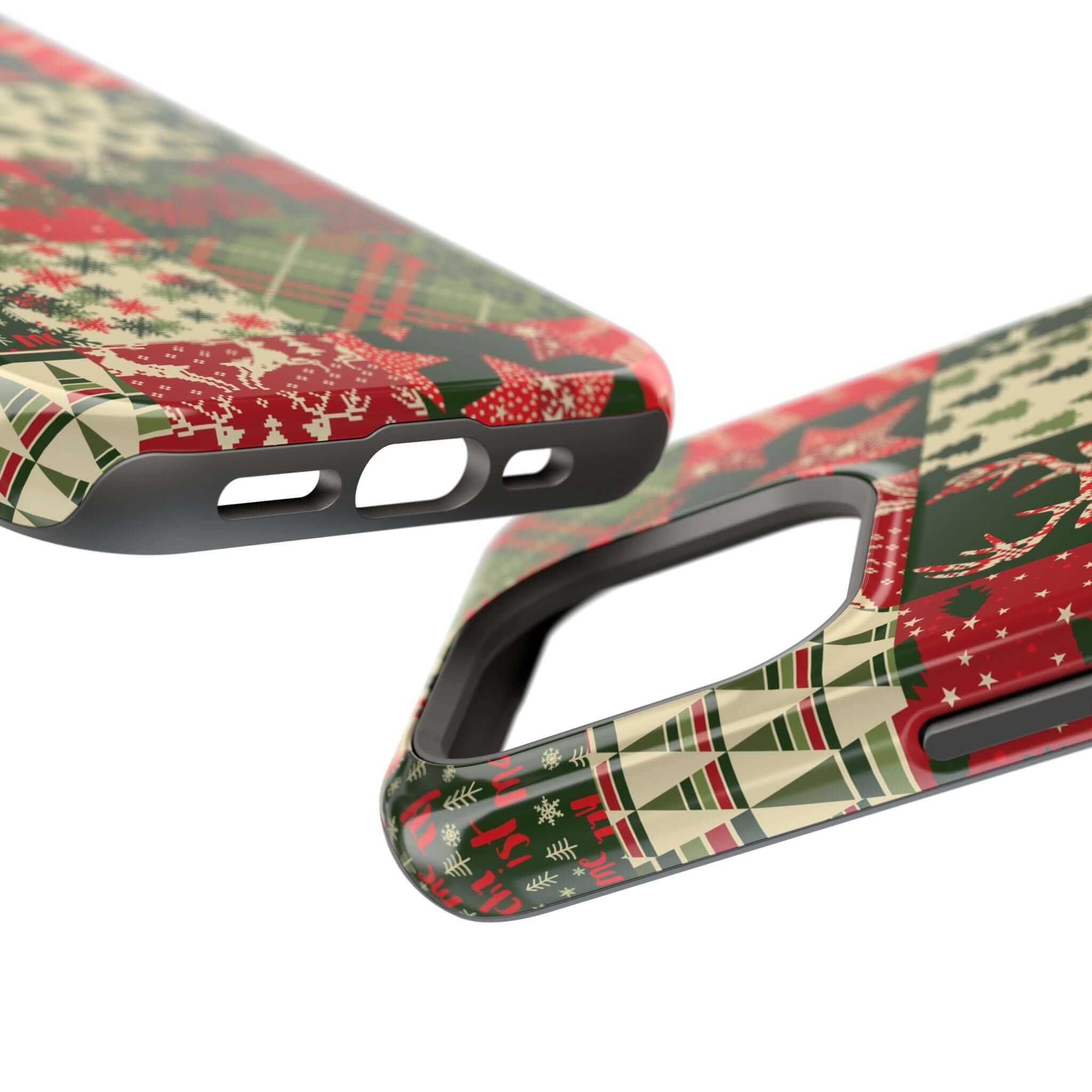 Festive Cozy Quiltmas MagSafe case with Christmas design, perfect holiday phone cover with secure fit and easy charger attachment.