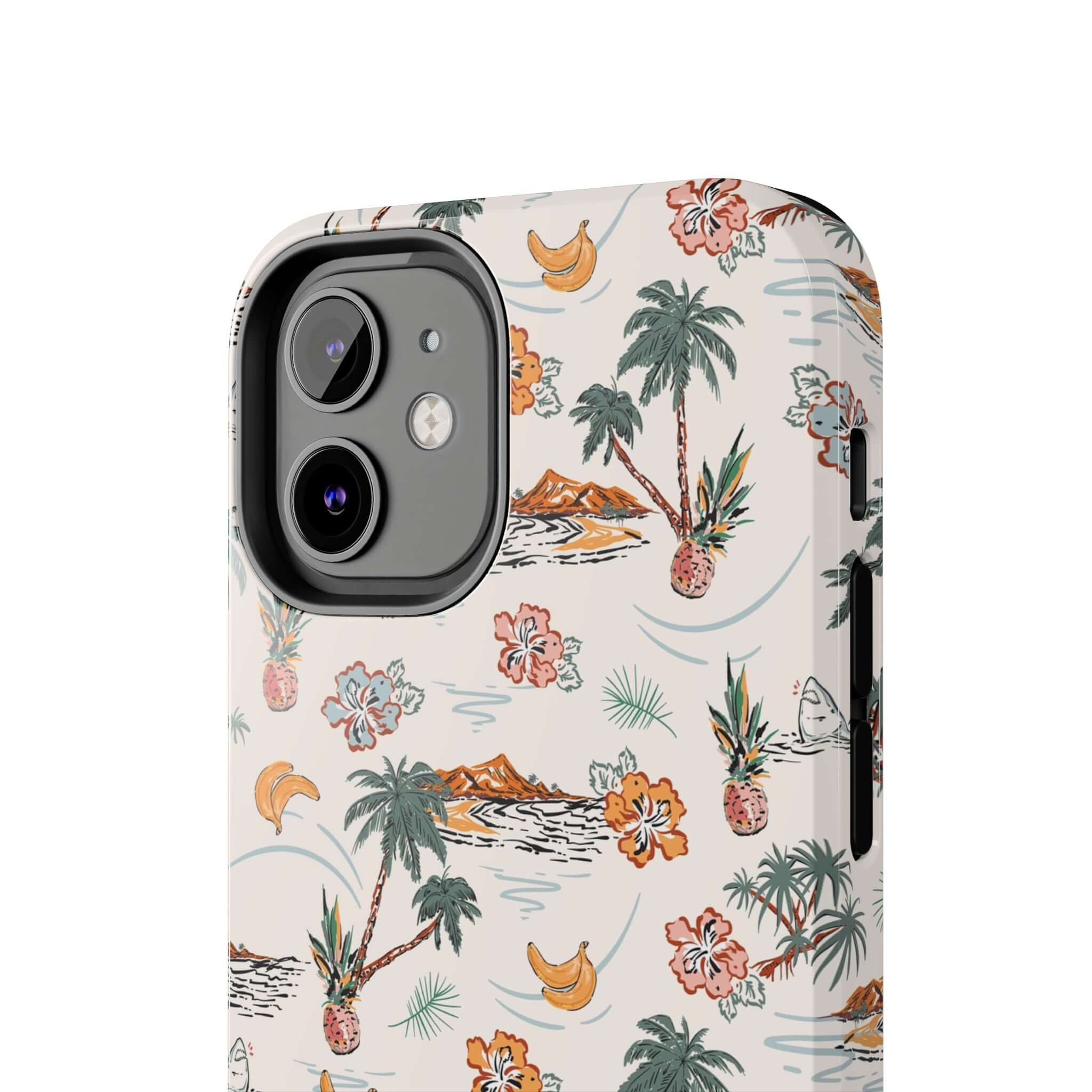 Cute iPhone 14 case with tropical palm tree design and free shipping, perfect for playful beach getaways.