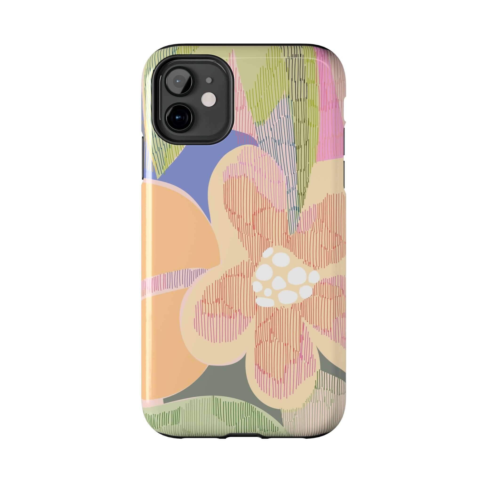 Abstract floral iPhone case with colorful palm tree design for iPhone 14 Pro Max and Samsung S23, cute and protective.