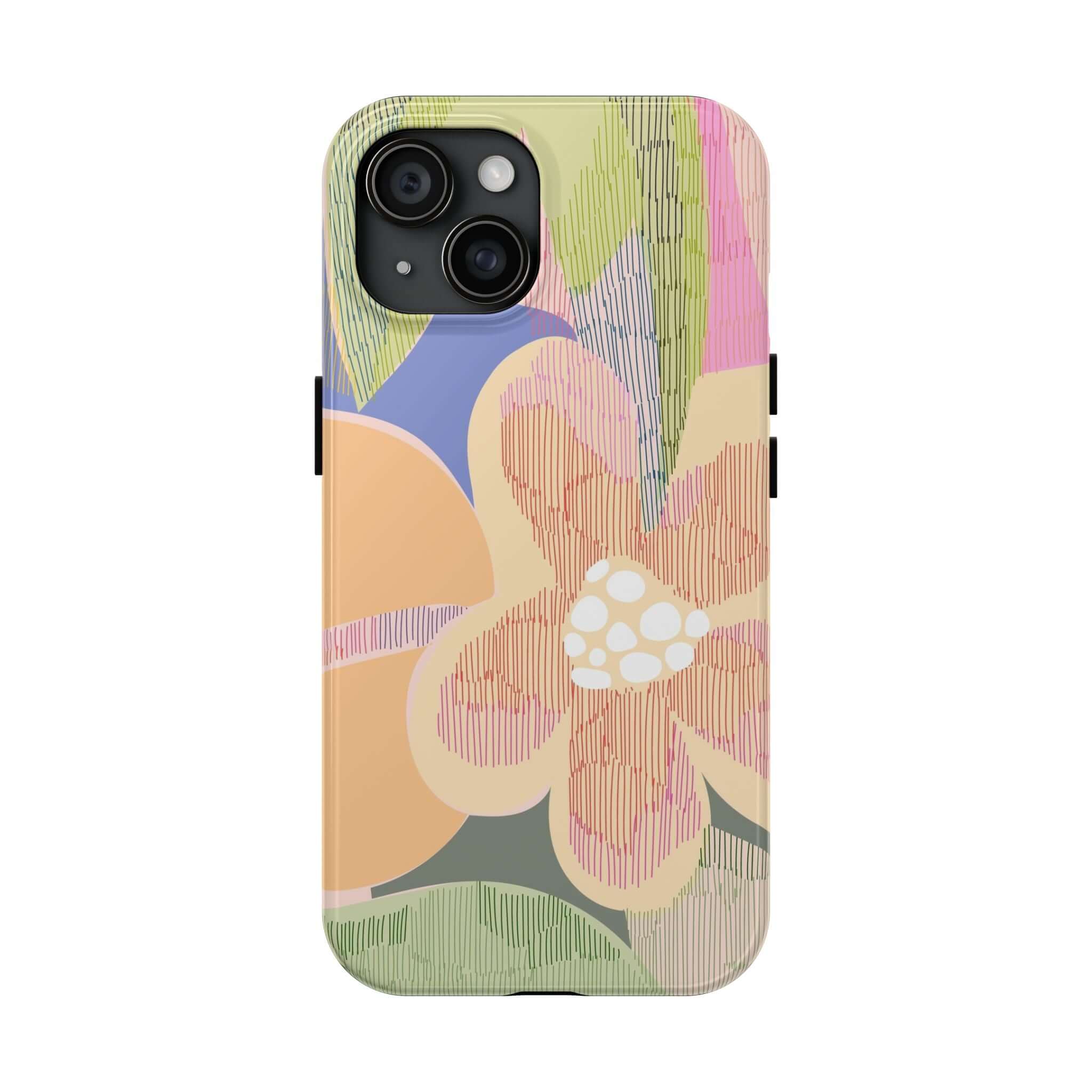 Abstract floral colorful iPhone case with palm tree design for iPhone 14 Pro Max and Samsung S23. Cute phone case accessory.