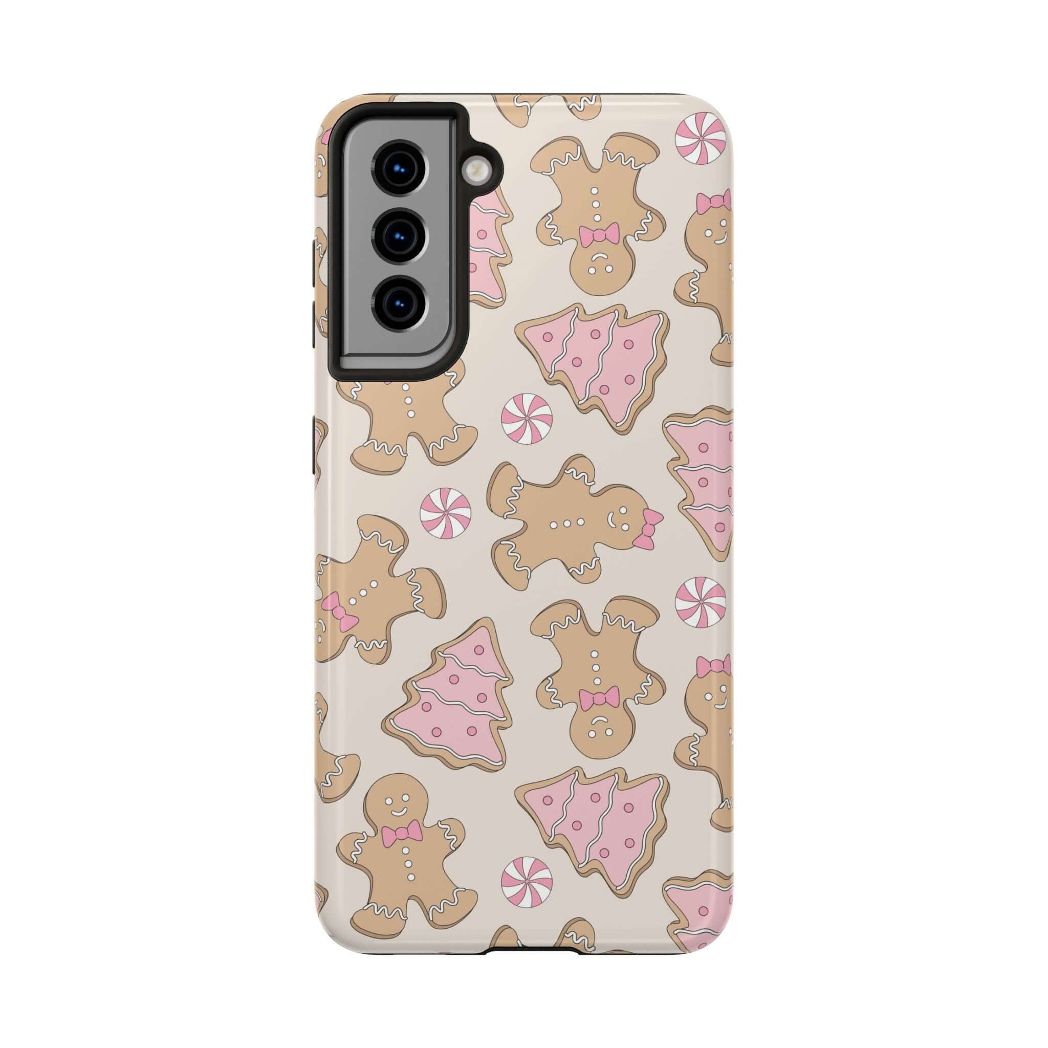 Cute Gingerbread Girlie Christmas phone case with colorful holiday cookie design, perfect protective cover for iPhone.