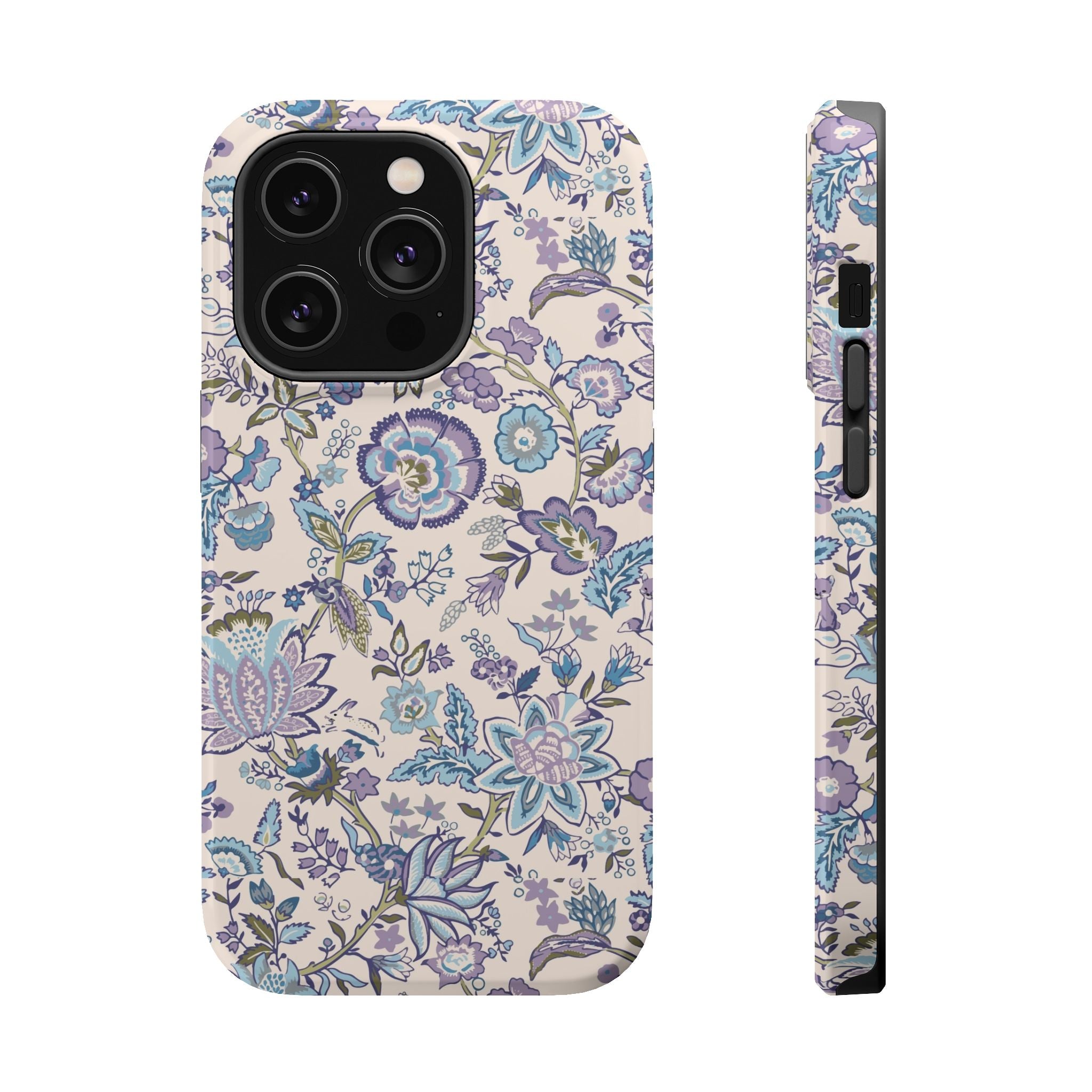 Blue Floral CottageCore MagSafe iPhone Case with whimsical design, perfect cute phone cover for nature lovers.