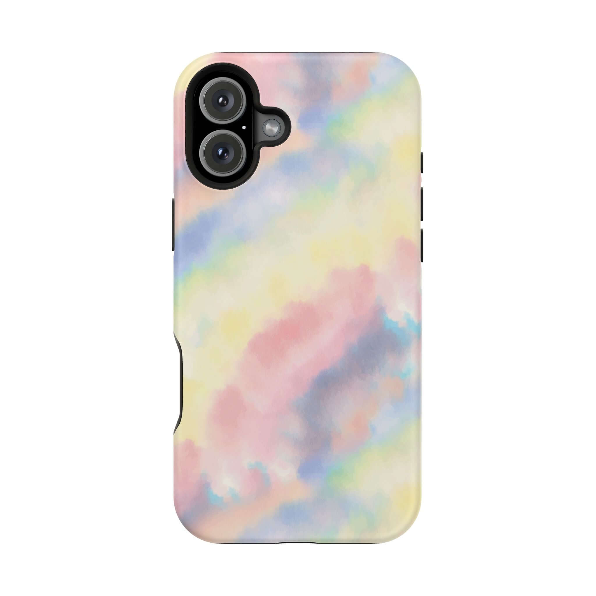 Cute iPhone case with pastel tie-dye design, Unicorn Dreams, MagSafe compatible phone case design, custom iPhone case.