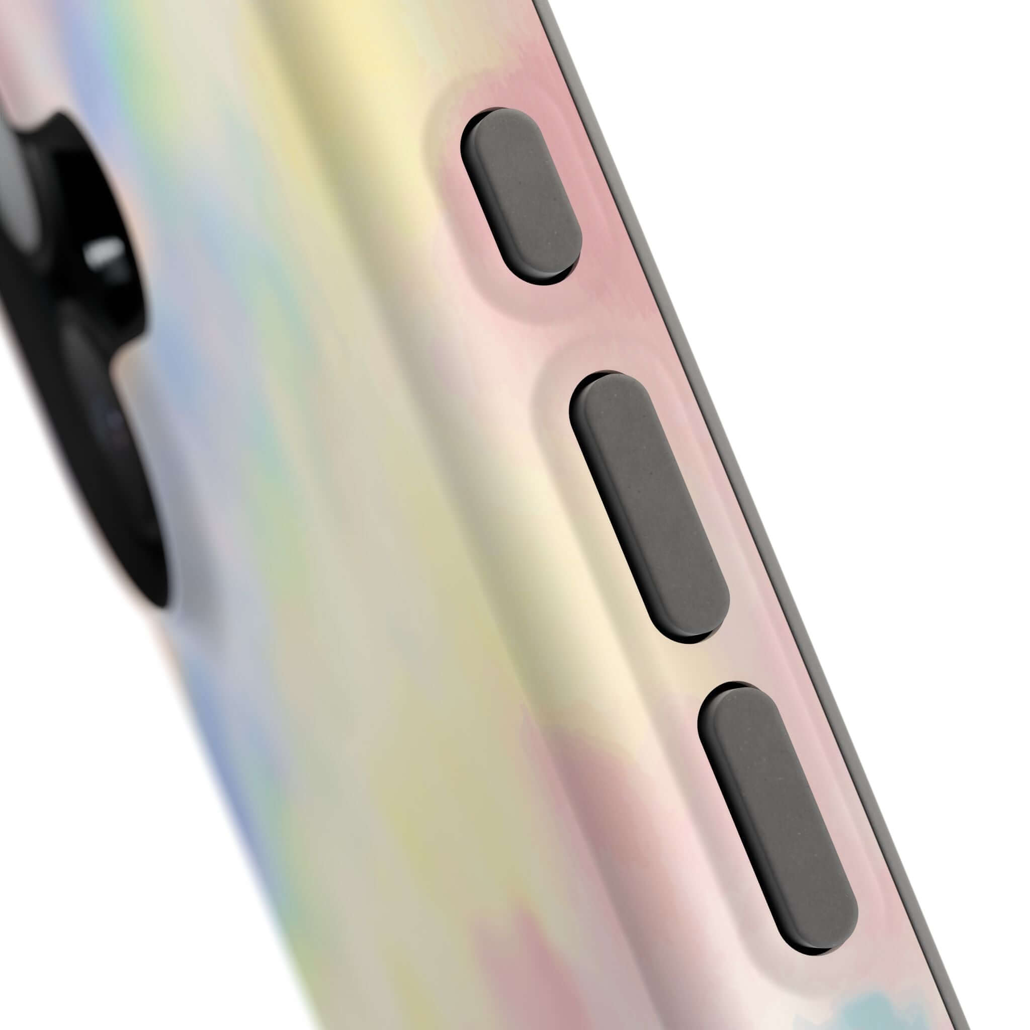 Close-up of a pastel tie dye Unicorn Dreams iPhone case with MagSafe compatibility, showcasing its cute custom phone case design.