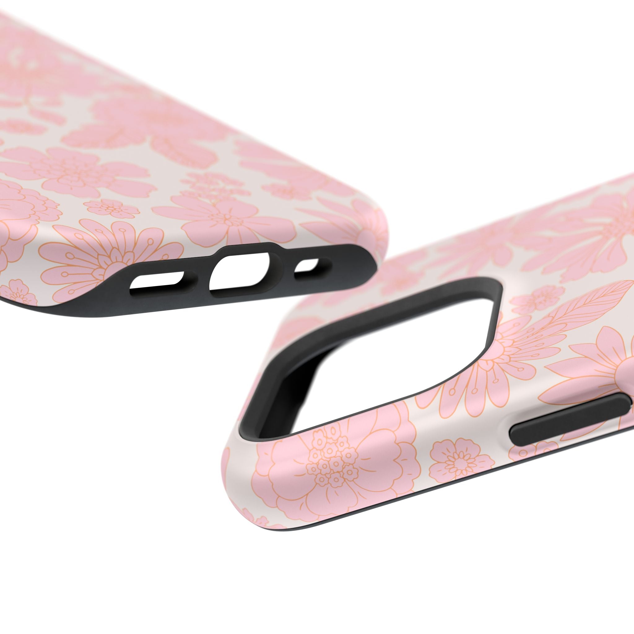 Pink floral MagSafe iPhone 16 case, perfect for cottagecore aesthetic lovers seeking a cute and protective phone cover.