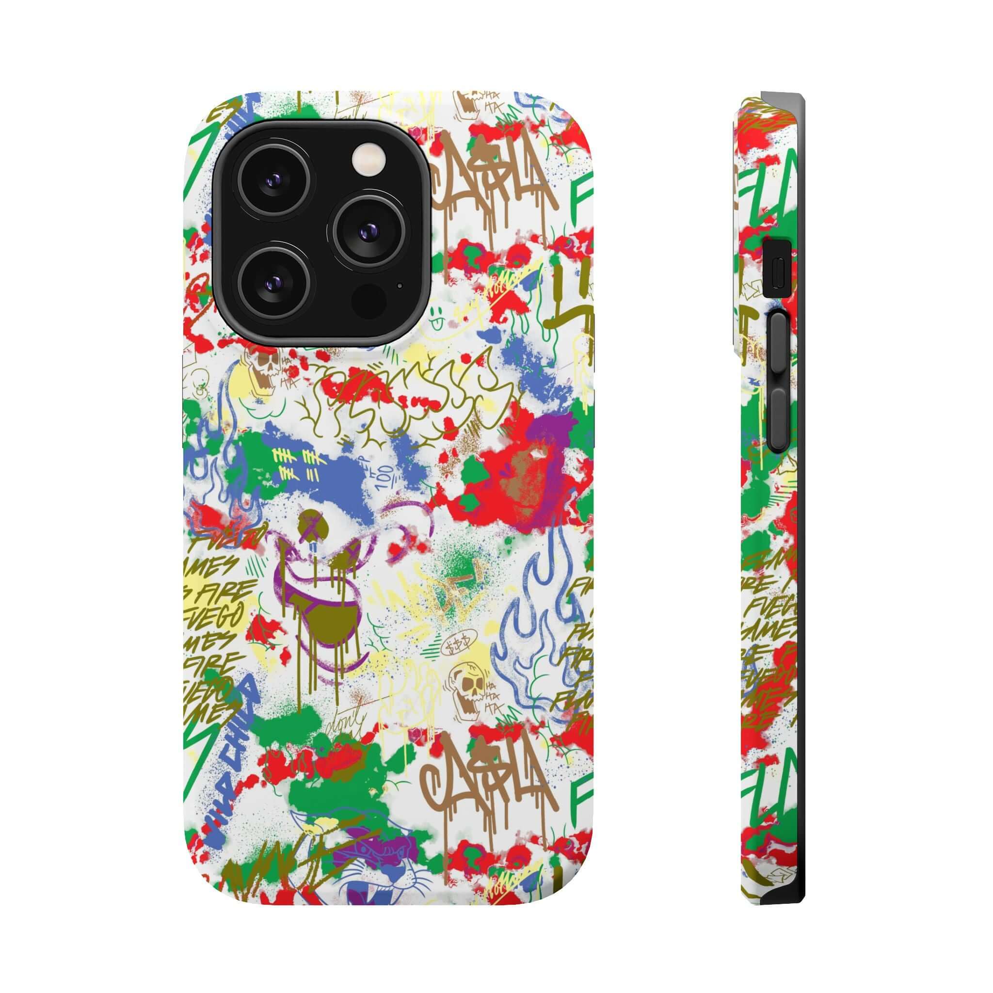 Colorful Graffiti Phone Case featuring vibrant street art and MagSafe technology, perfect for art lovers.