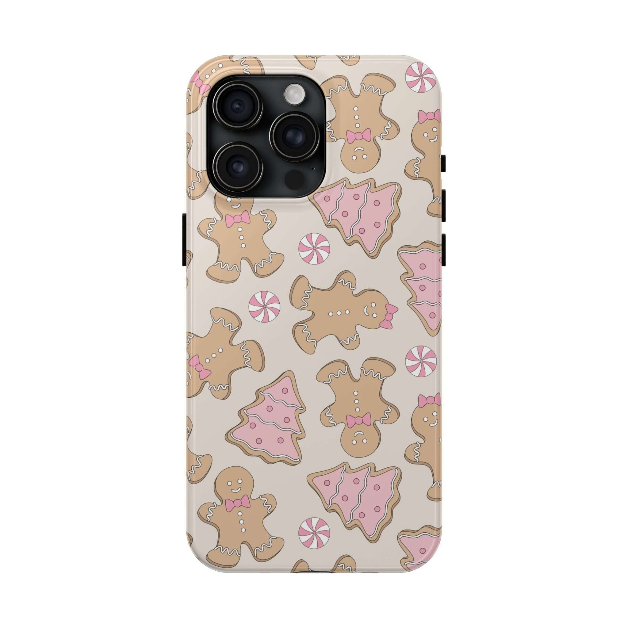 Gingerbread Girlie iPhone case with cute holiday cookie pattern, colorful Christmas phone cover for festive and protective use