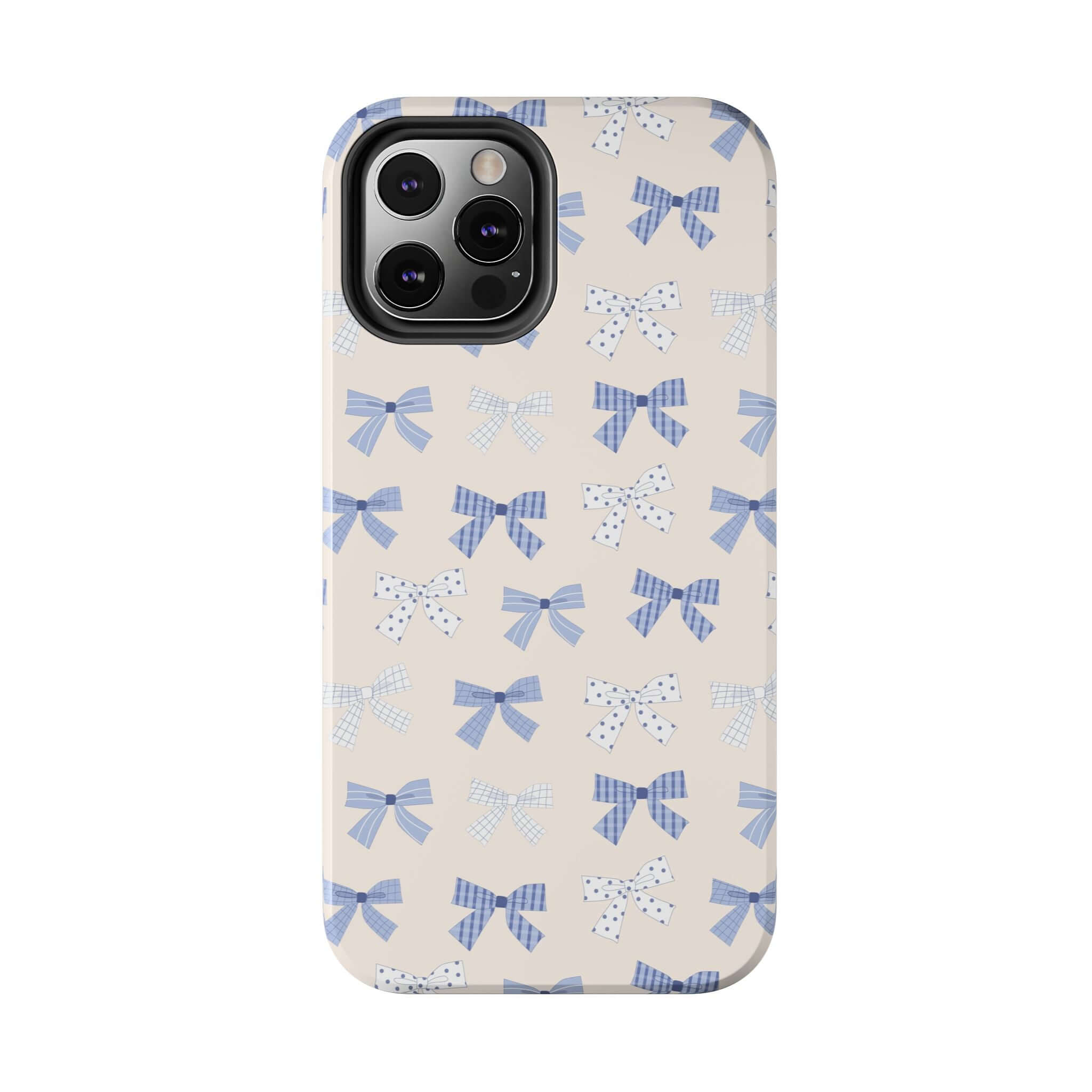 Cute blue bow design phone case for iPhone 16, perfect for brides-to-be, showcasing playful and fun style.