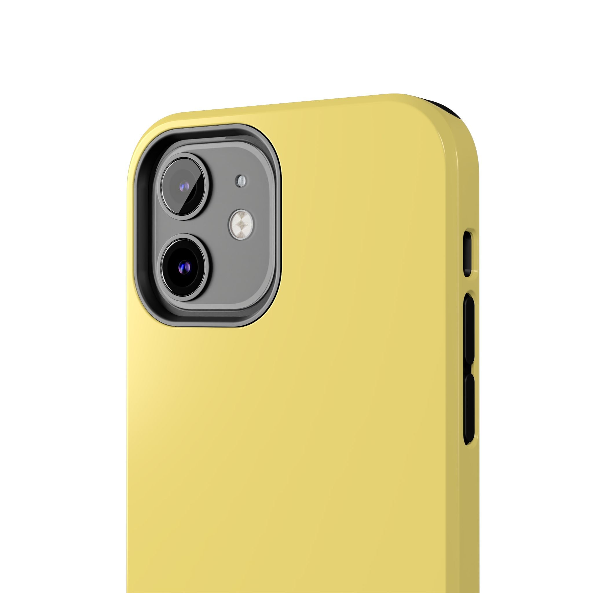 Solid yellow iPhone case, Lemon Drop style, adds playful color. Cute phone case for iPhone, perfect for a cheerful, standout look.