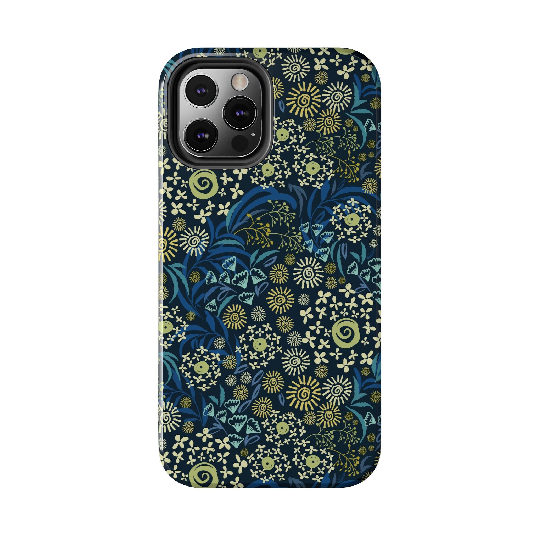 Blue floral iPhone case cover with whimsical design protecting phone from scratches - Botanic Breeze style for floral lovers.