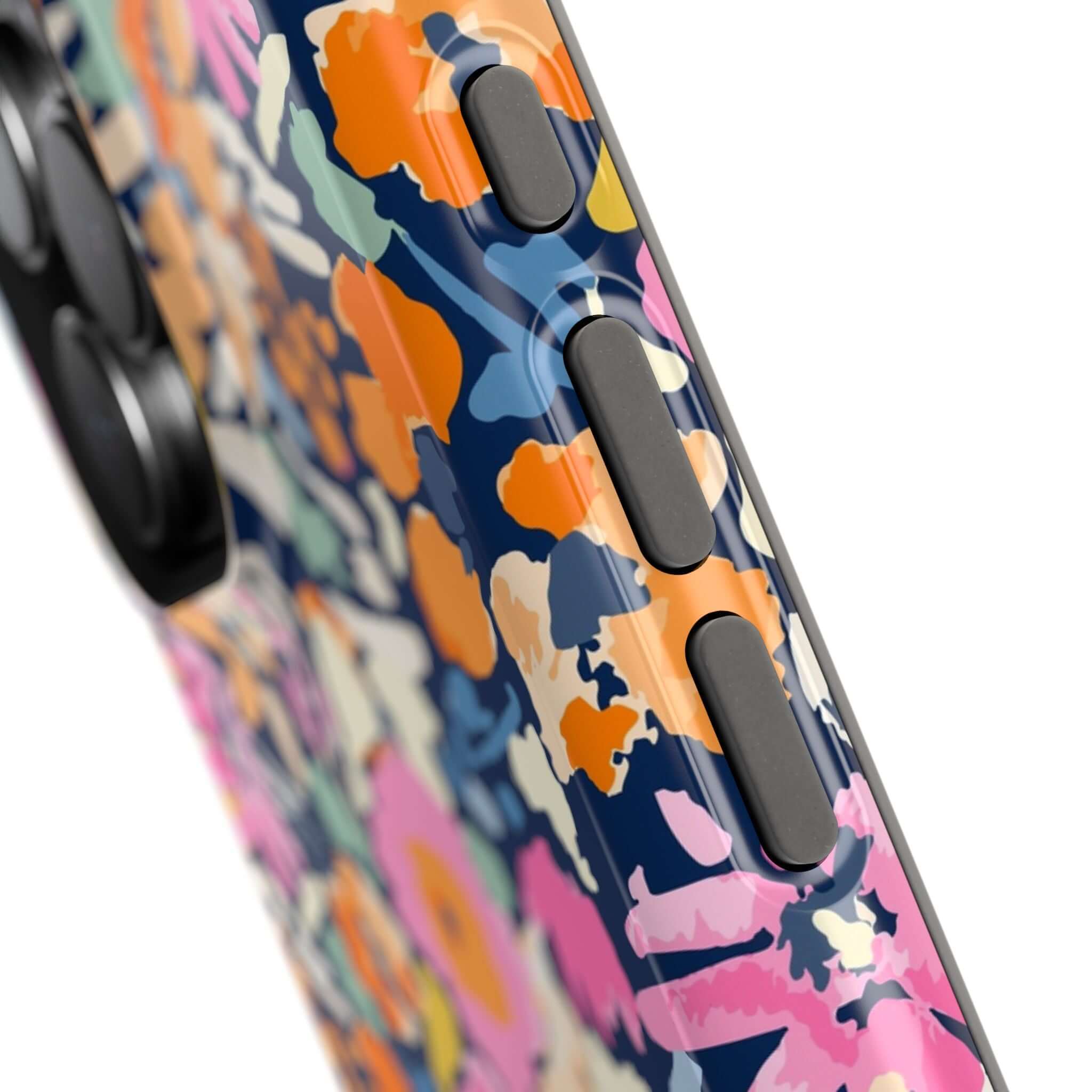 Colorful Botanic Burst iPhone 16 case with cute floral design and protective MagSafe features.