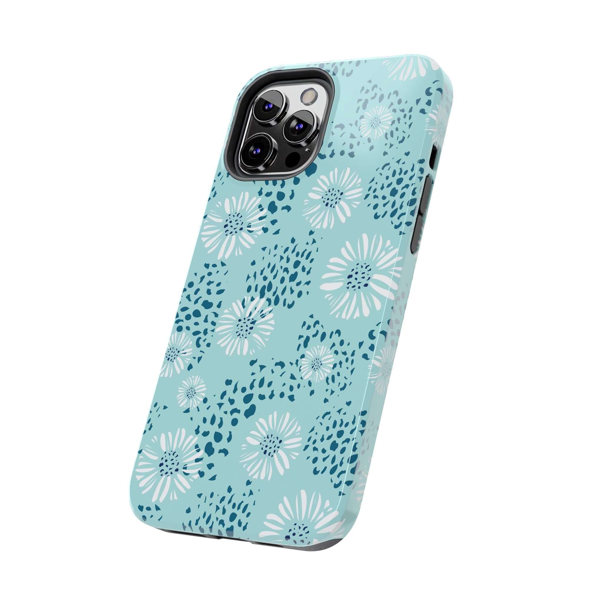 Coastal Aesthetics Floral Beach Case for iPhone 14 Pro Max with teal floral design, cute colorful phone case for beach lovers