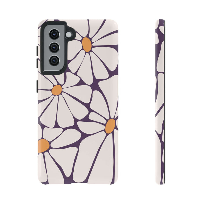 Purple Haze retro flower case for Samsung or Pixel devices, featuring cute flower design and protective cover, stylish iPhone 14 case