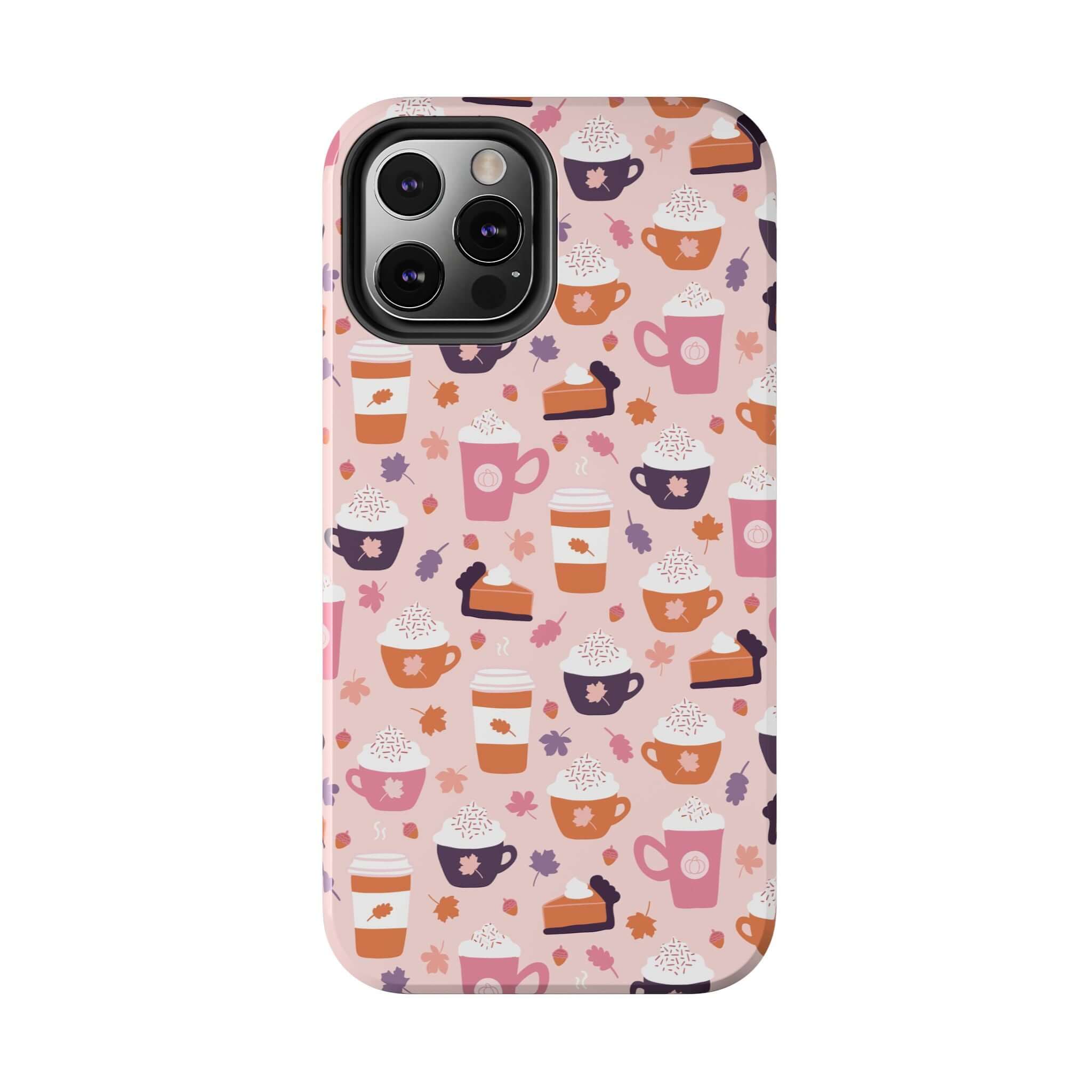 PSL Vibes iPhone 15 case with cute fall drinks pattern, durable and stylish for pumpkin spice lovers looking for a cute phone case