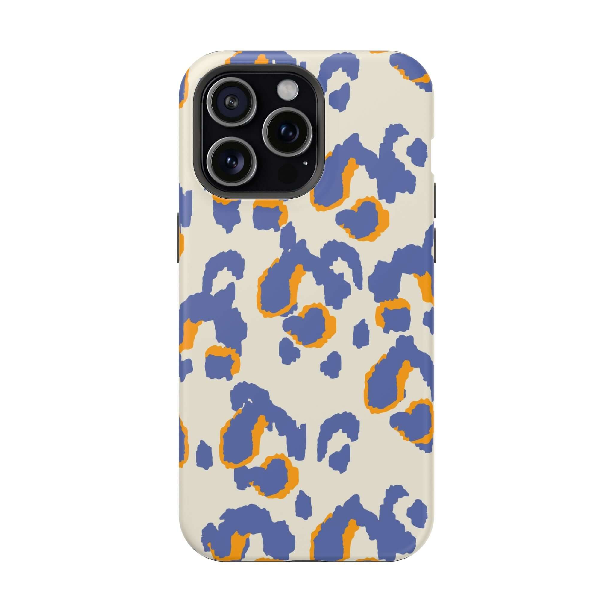 Blue Leopard Print iPhone Case with Abstract Design, Cute and Colorful MagSafe Phone Case for Stylish Protection