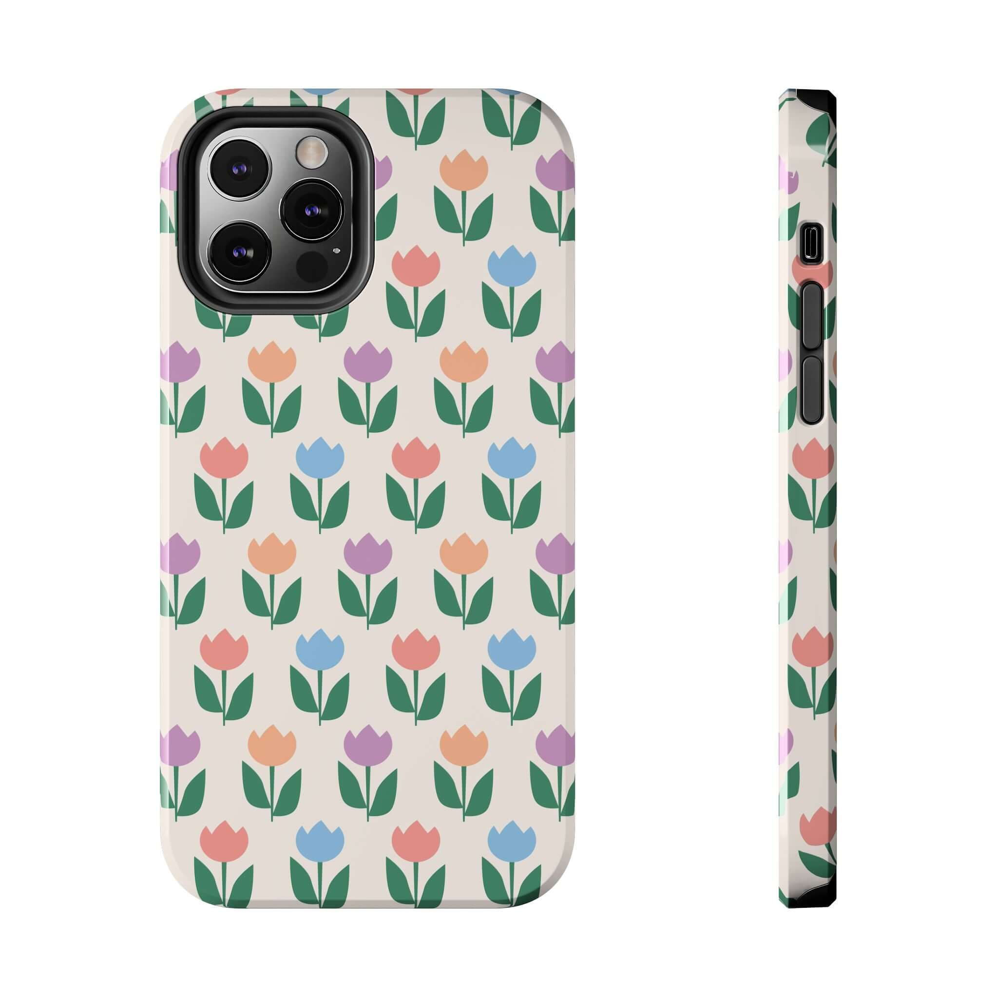 Vibrant floral iPhone 14 Pro Max case with colorful tulip design, perfect for adding a cheerful touch to your phone