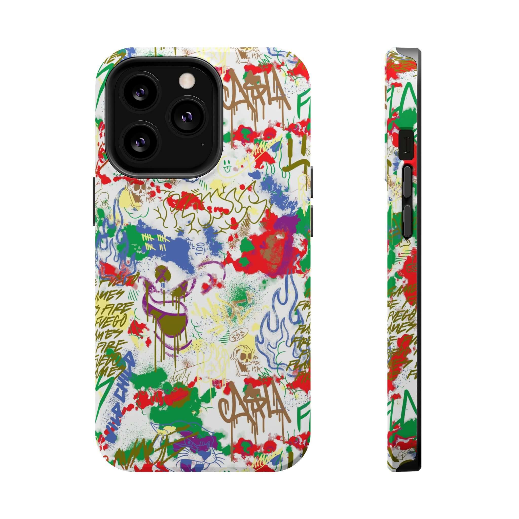 Colorful graffiti iPhone case featuring street art design, perfect cute phone cover for art lovers.