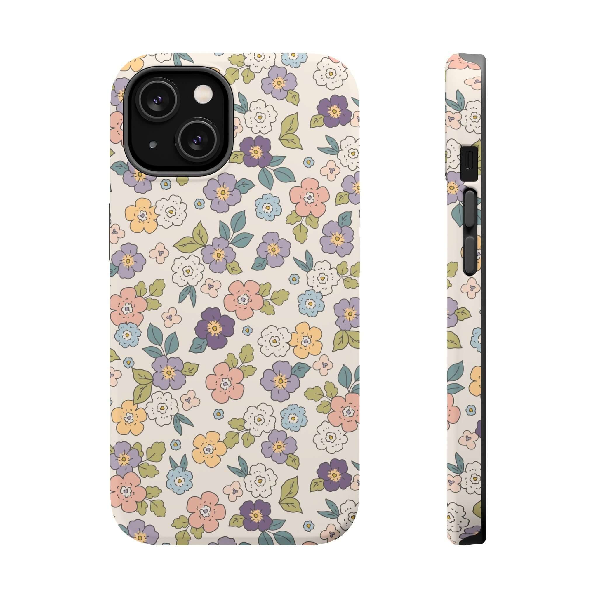 Colorful Ditsy Daisies iPhone case design featuring cute flowers, perfect beachy phone accessory for stylish users.