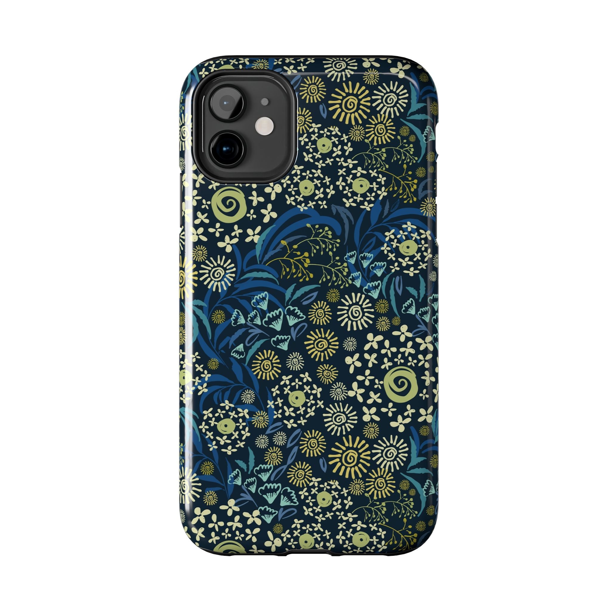 Cute iPhone case with blue floral design, Botanic Breeze, offers stylish protection for your phone.