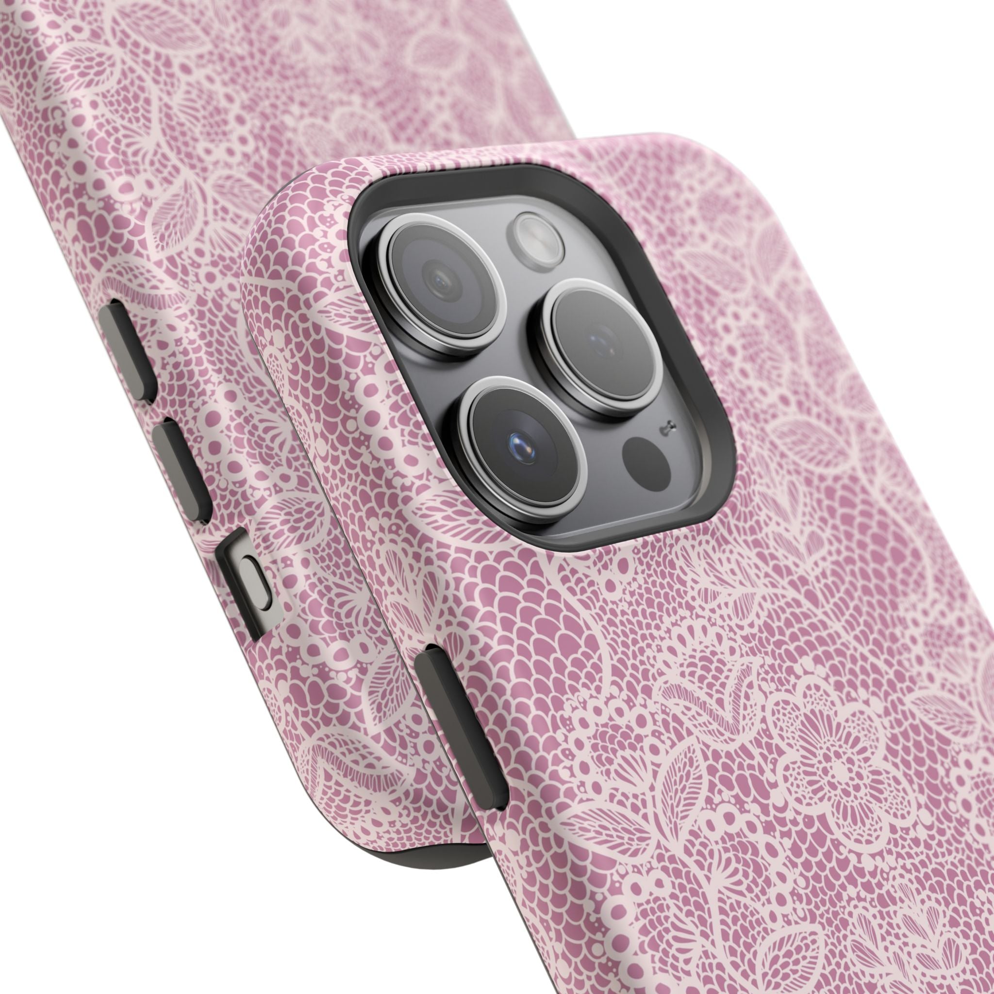 Pink Lace MagSafe iPhone Case with Floral Design - Cute Country Charm Phone Cover for Stylish Protection