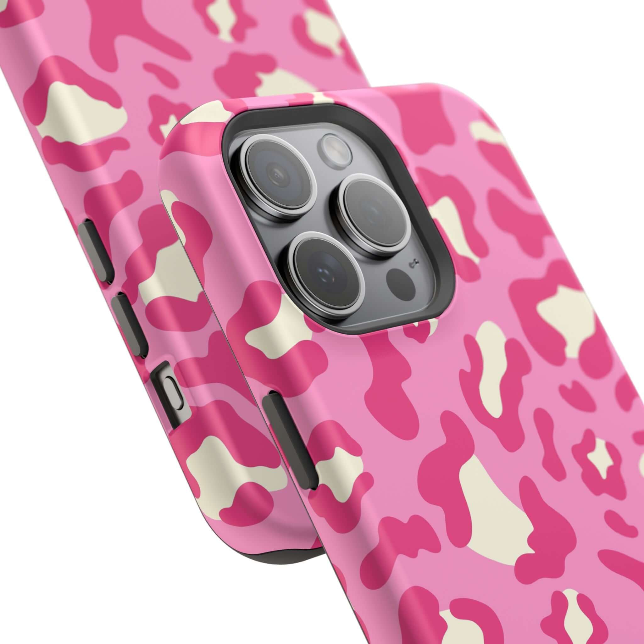 Preppy Cheetah Pink Case for iPhone 14 Pro Max with MagSafe in colorful cheetah print