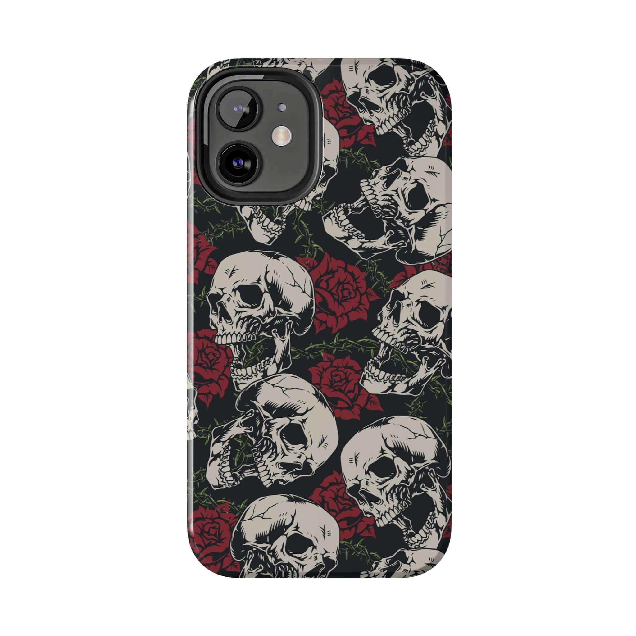 Baddie Girl Vibes Skull Rose MagSafe iPhone 16 Case with Rebellious Biker Design and Red Roses - Cute Protective Phone Case.