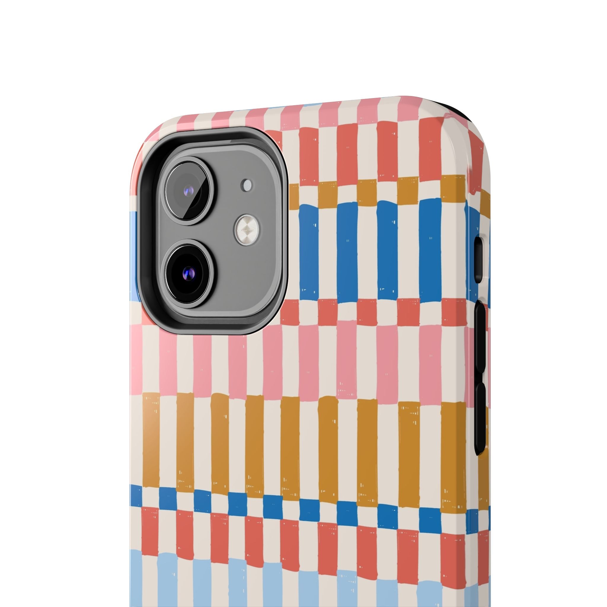 Cute vintage iPhone case with colorful stripes, named Colorwave Stripes, provides stylish protection for your phone.