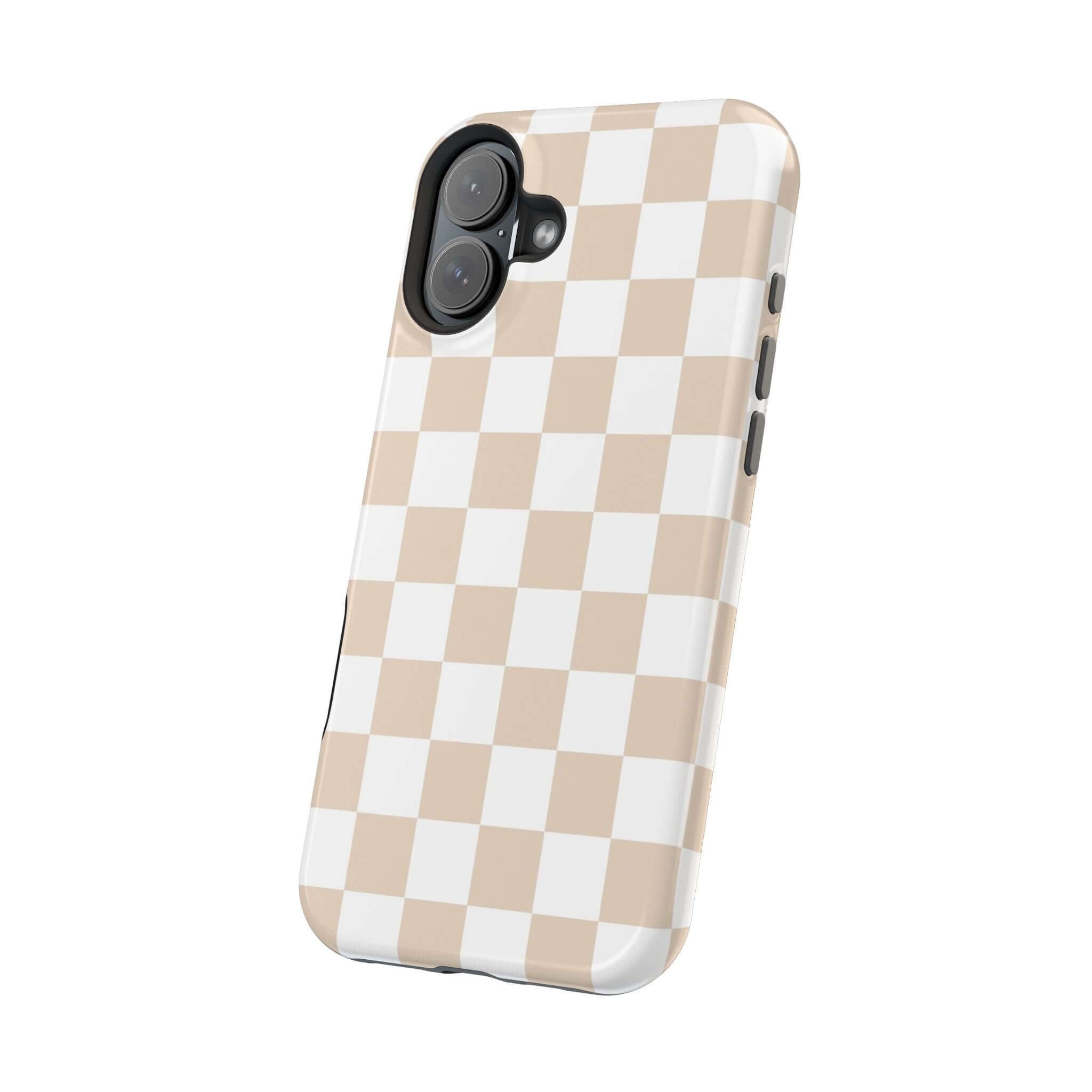 Cream checkered MagSafe iPhone 16 case with cute protective design