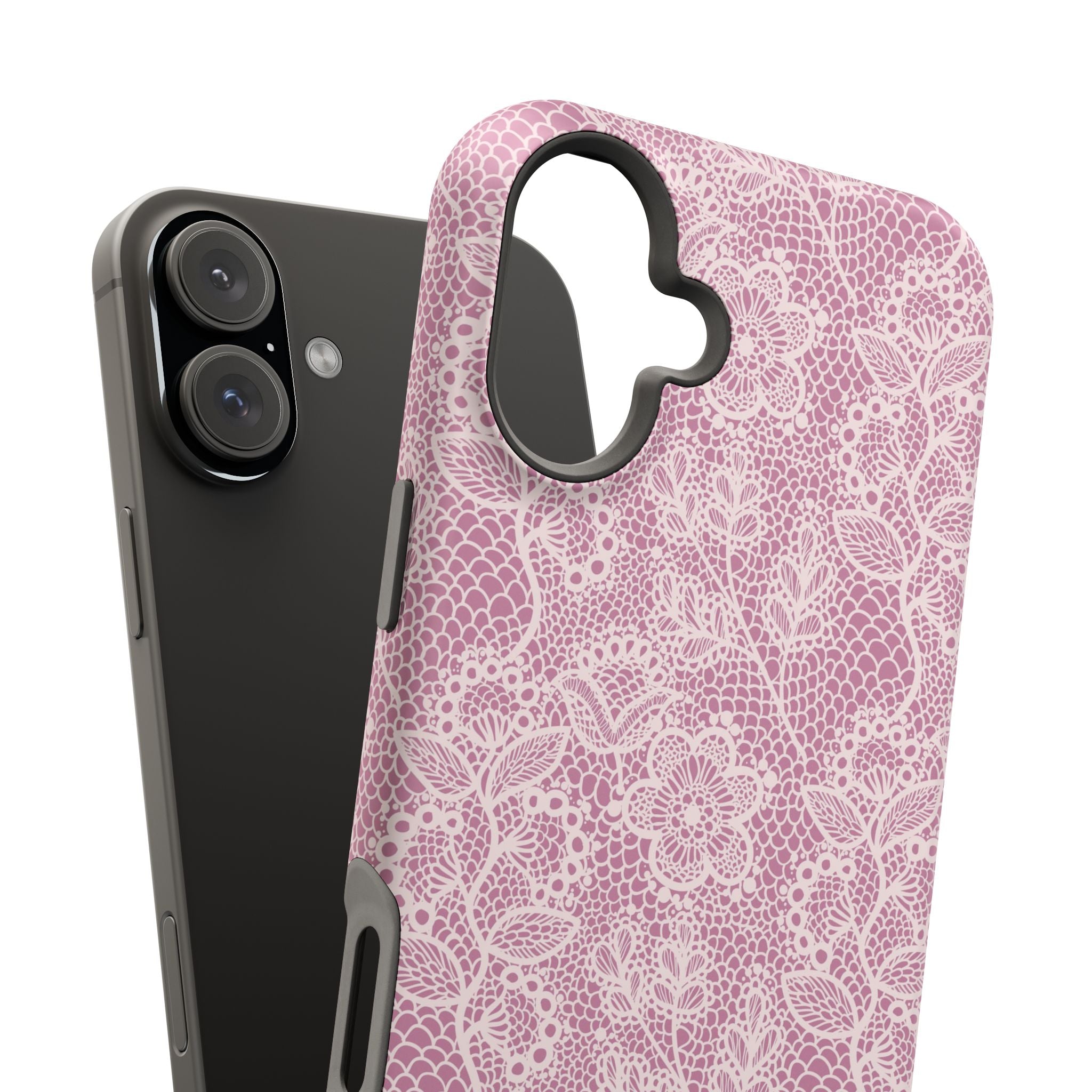 Pink Lace MagSafe iPhone Case with Cute Floral Design, Perfect Country Charm Phone Cover for Stylish Protection