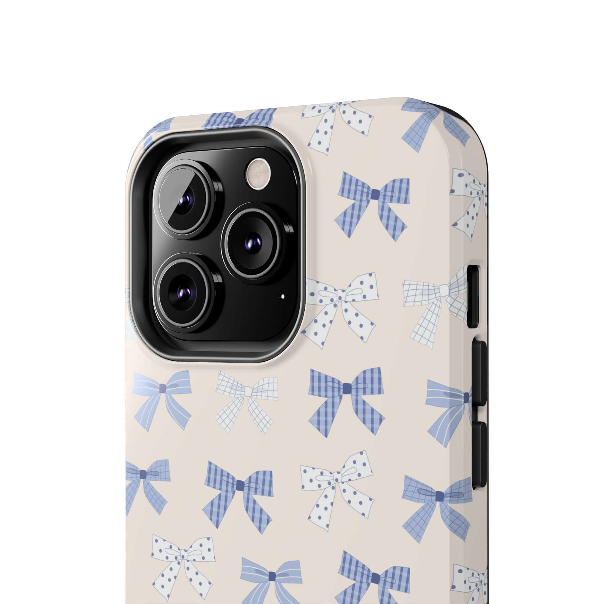 Cute blue bow phone case for iPhone 16, perfect for a bride-to-be with a playful and fun design.