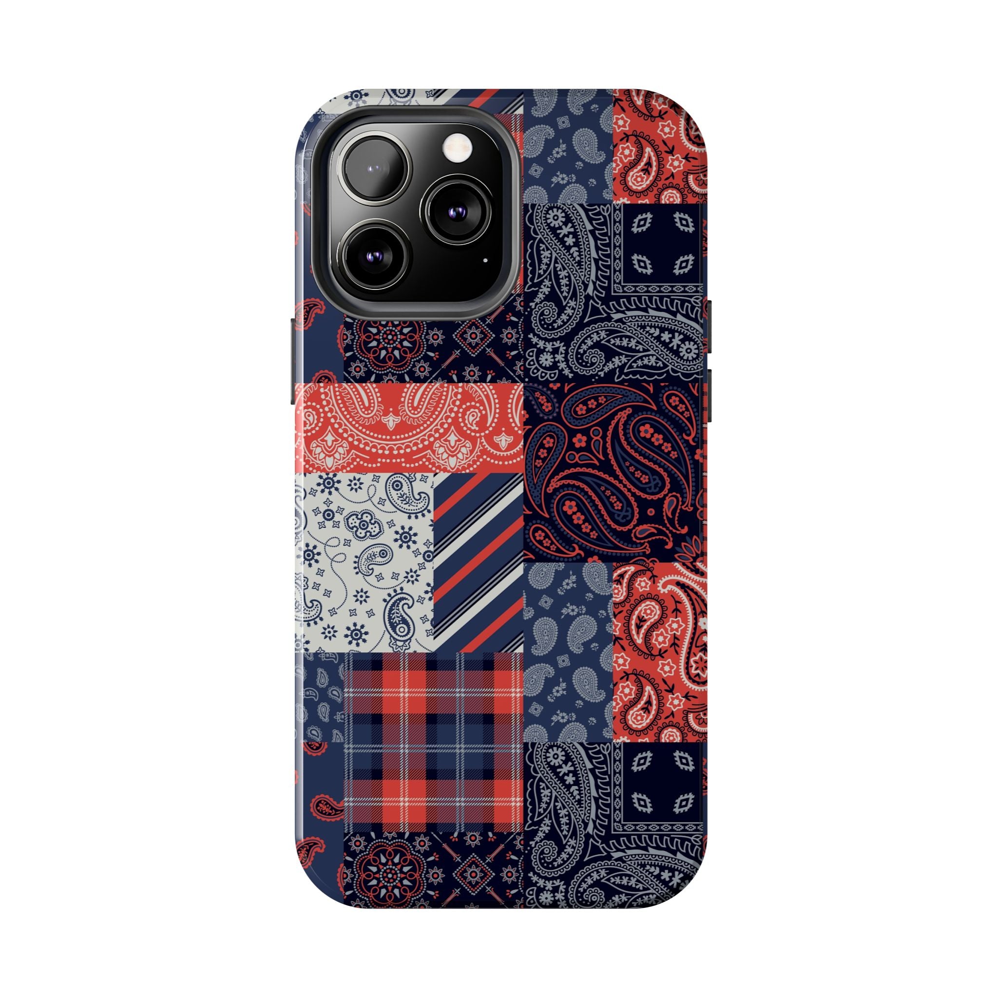 Bandana Patchwork iPhone 14 Pro Case with Colorful Patchwork Design - Cute and Stylish Bookish Phone Case