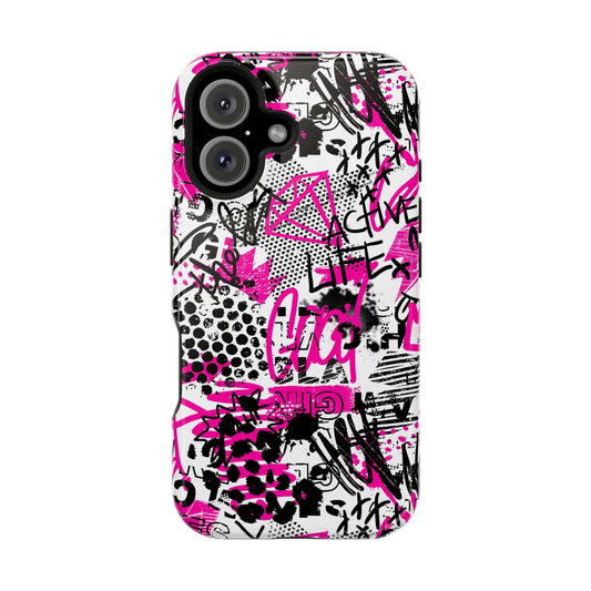 Cute phone cover featuring Urban Crush's pink graffiti design for iPhone, blending style and protection.