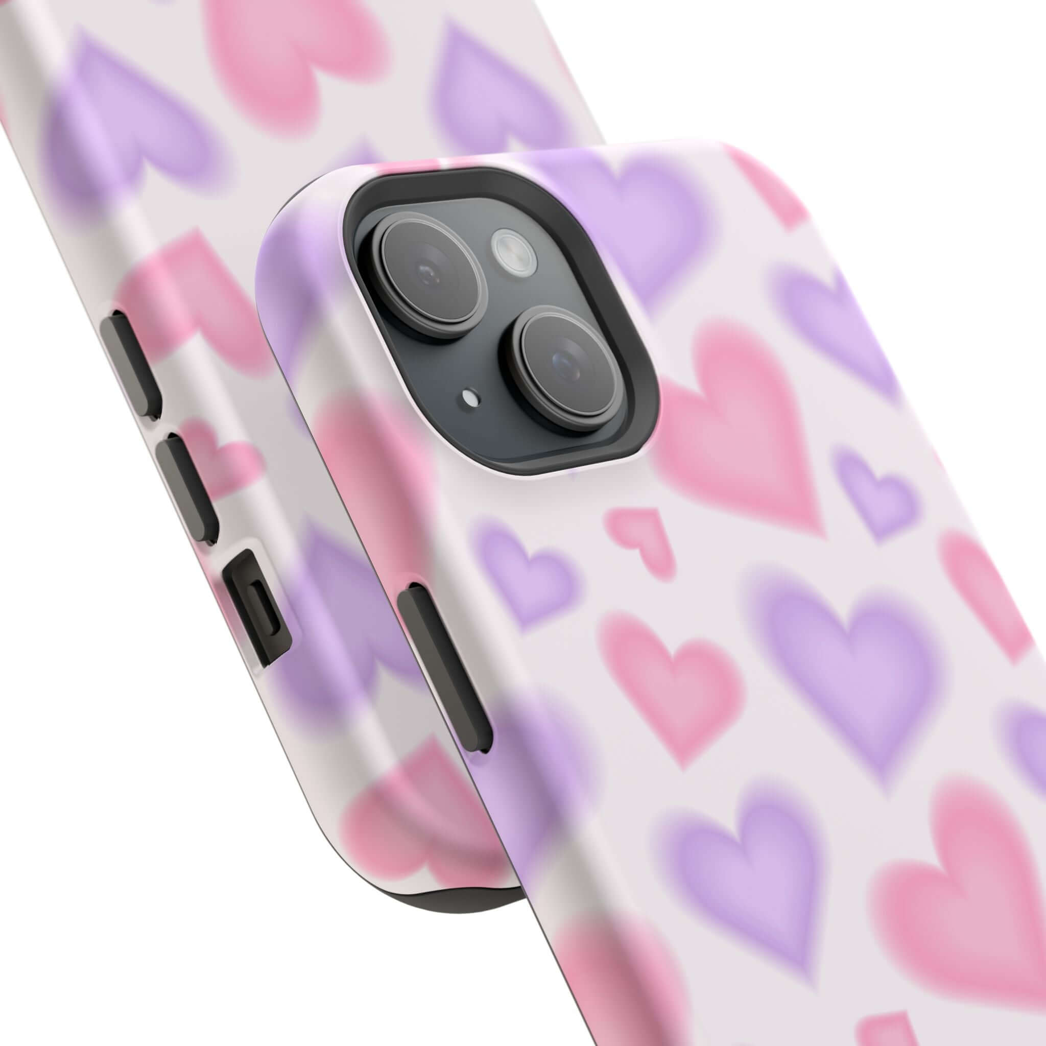 Cute pink and purple hearts phone case for Apple iPhone, perfect for adding playful love to your device.