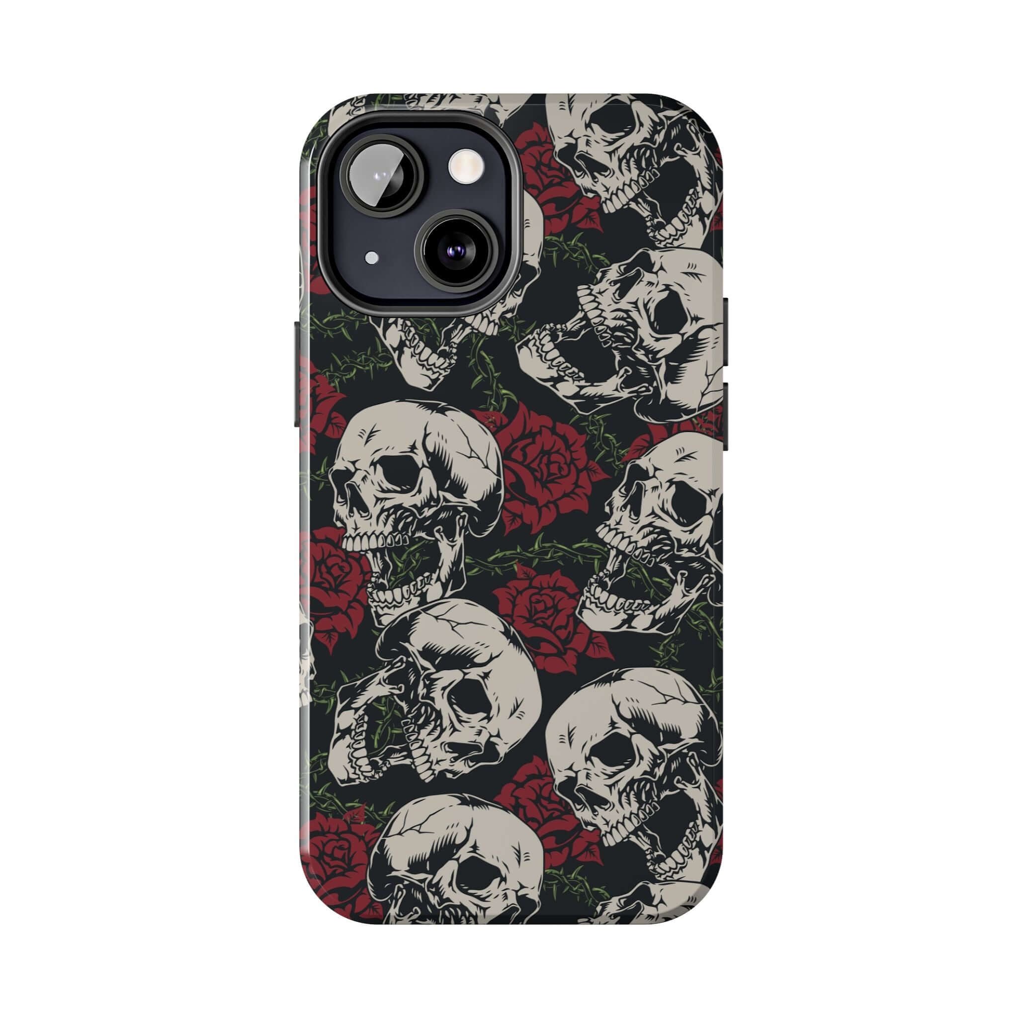 Baddie Girl Vibes Skull Rose iPhone case with rebellious biker design and red roses, a cute MagSafe iPhone 16 case for maximum protection.