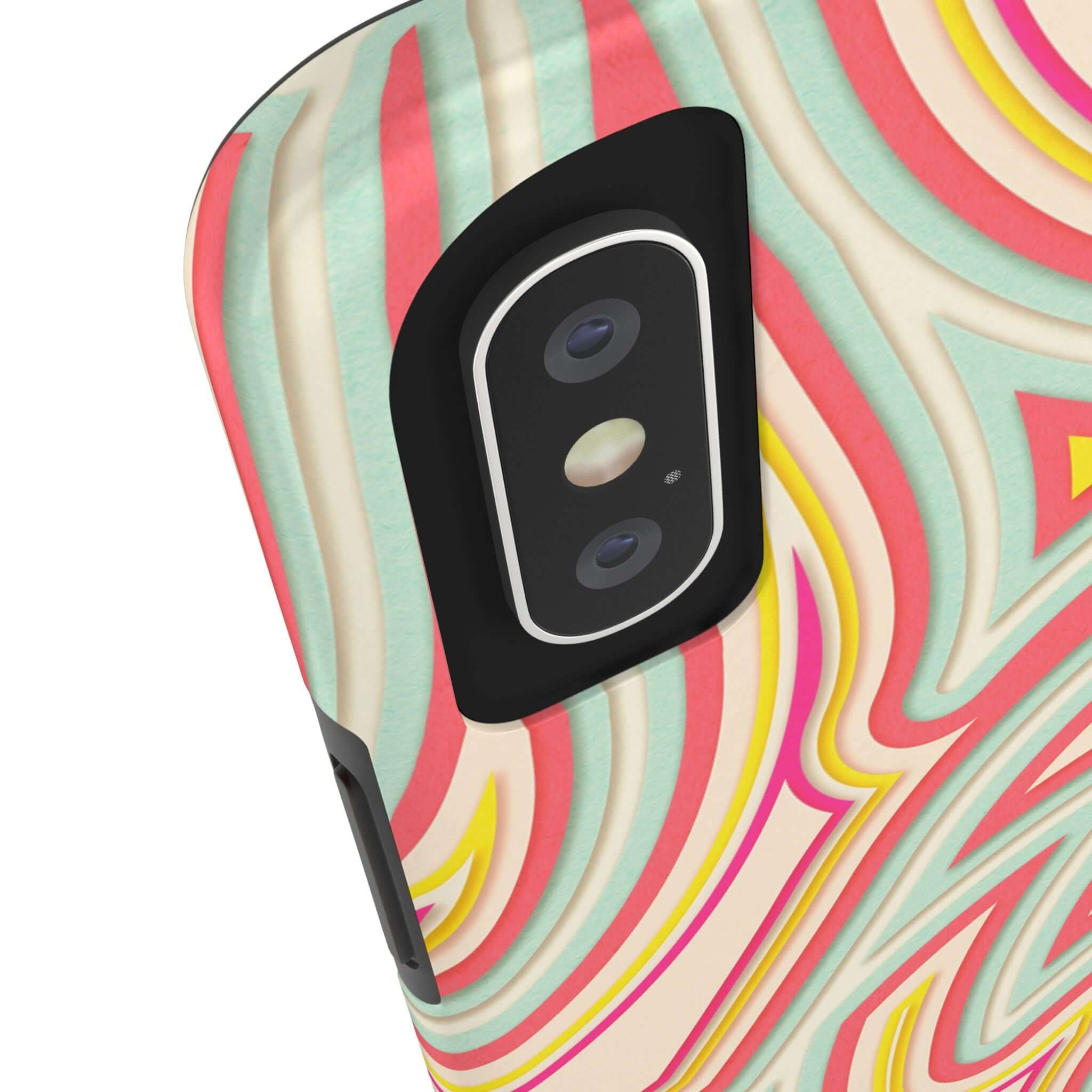 Groovy Waves Retro Abstract Phone Case featuring colorful swirls, perfect for iPhone and Samsung devices