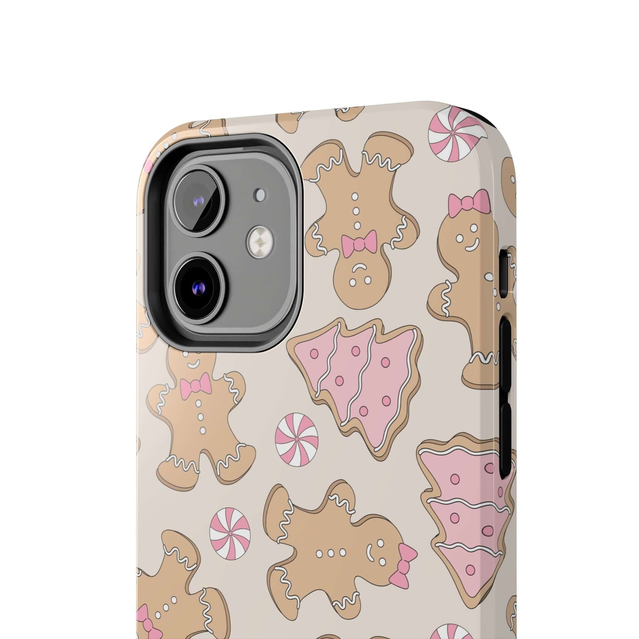 Colorful iPhone case with cute Gingerbread Girlie design, perfect Christmas holiday phone cover, festive and protective accessory.