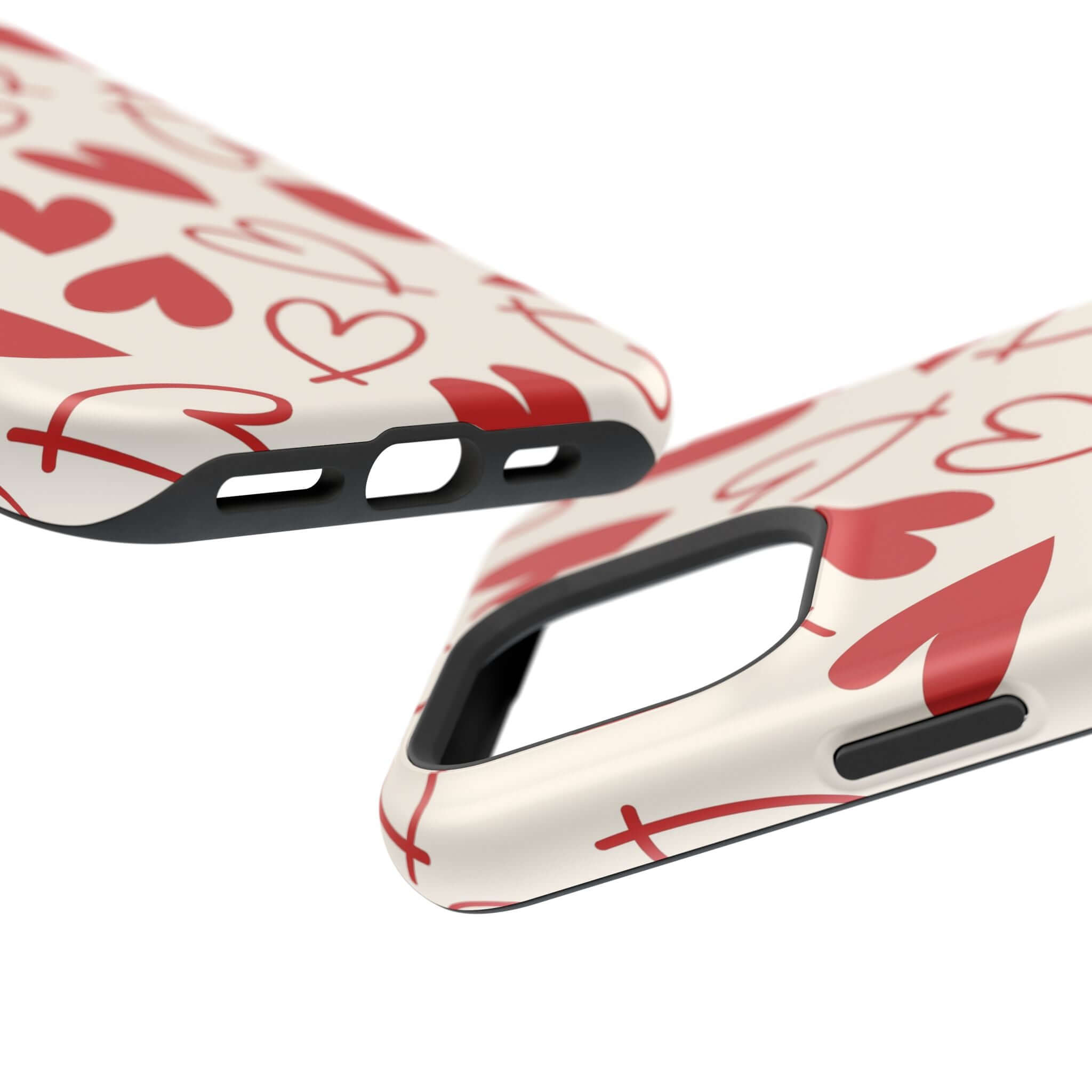 Cute phone case with red hearts design for iPhone, perfect accessory to show love and protect your device.