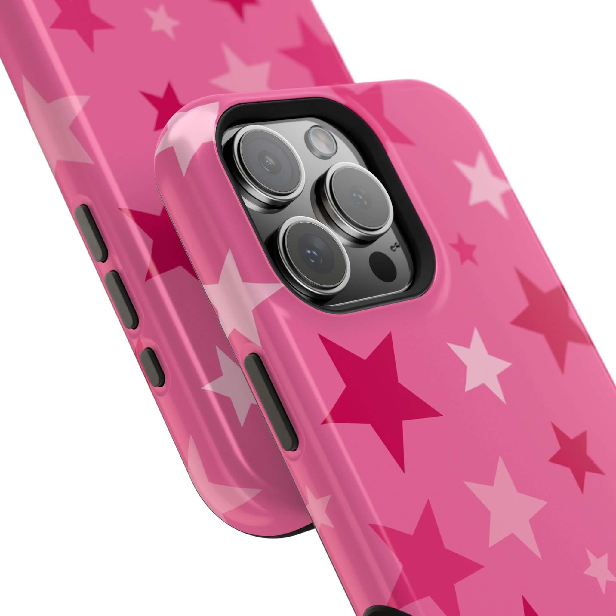 Cute Pink Stars Case for iPhone, featuring a playful star pattern and sleek MagSafe compatibility. Perfect for stylish protection!