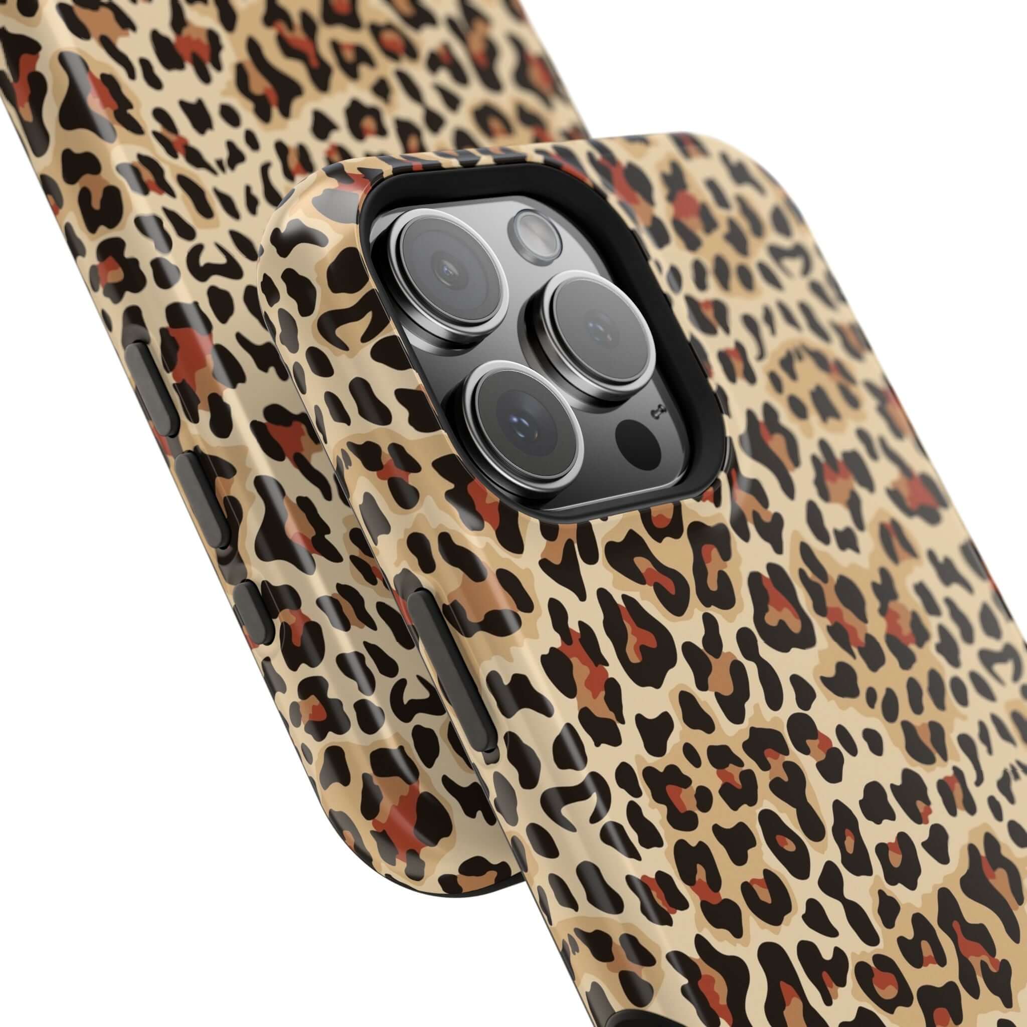 Wildly Chic leopard print iPhone case with MagSafe design, colorful and abstract pattern, cute and protective phone accessory.