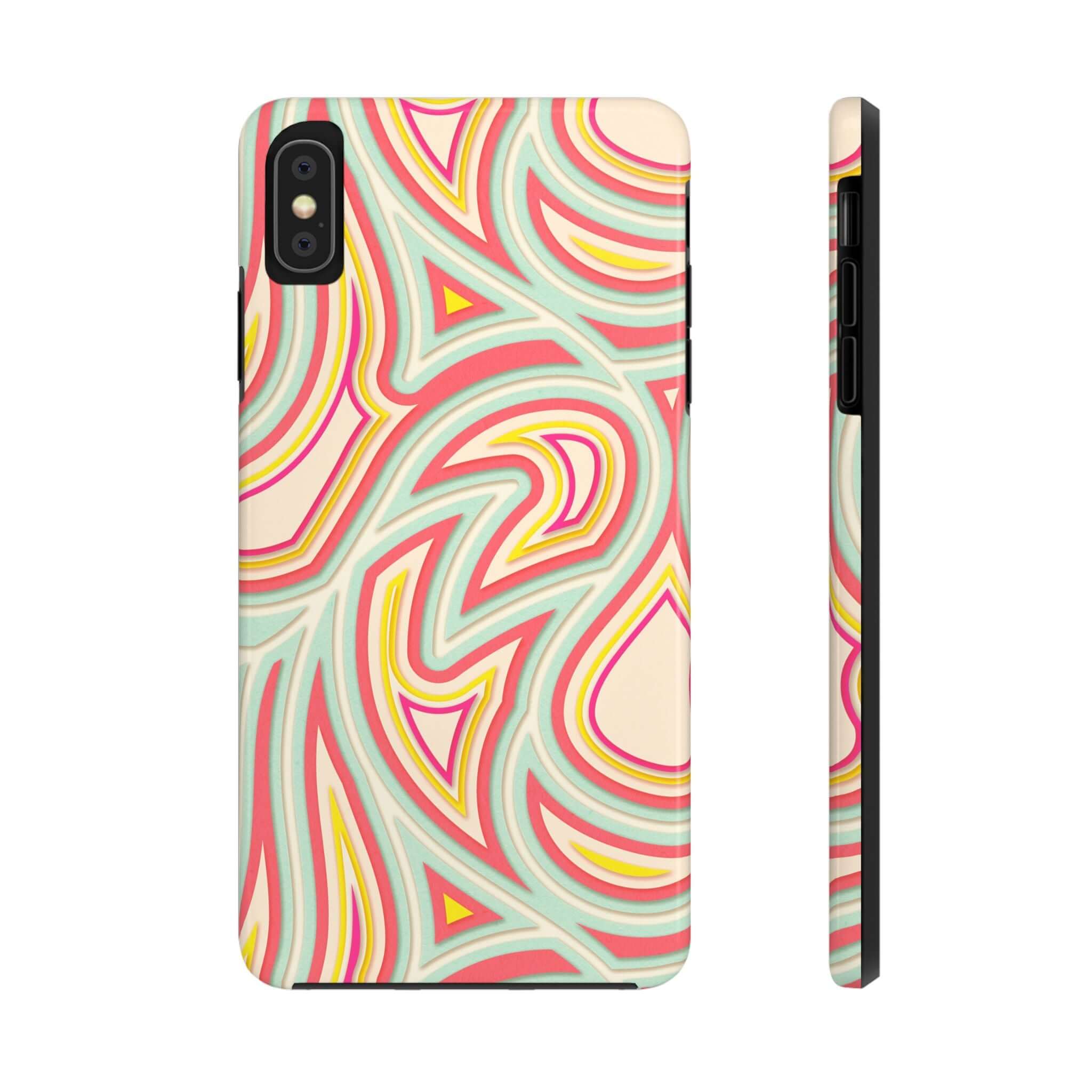 Groovy Waves Retro Abstract Phone Case with colorful swirls for iPhone and Samsung, cute phone cover with vibrant design and flower patterns