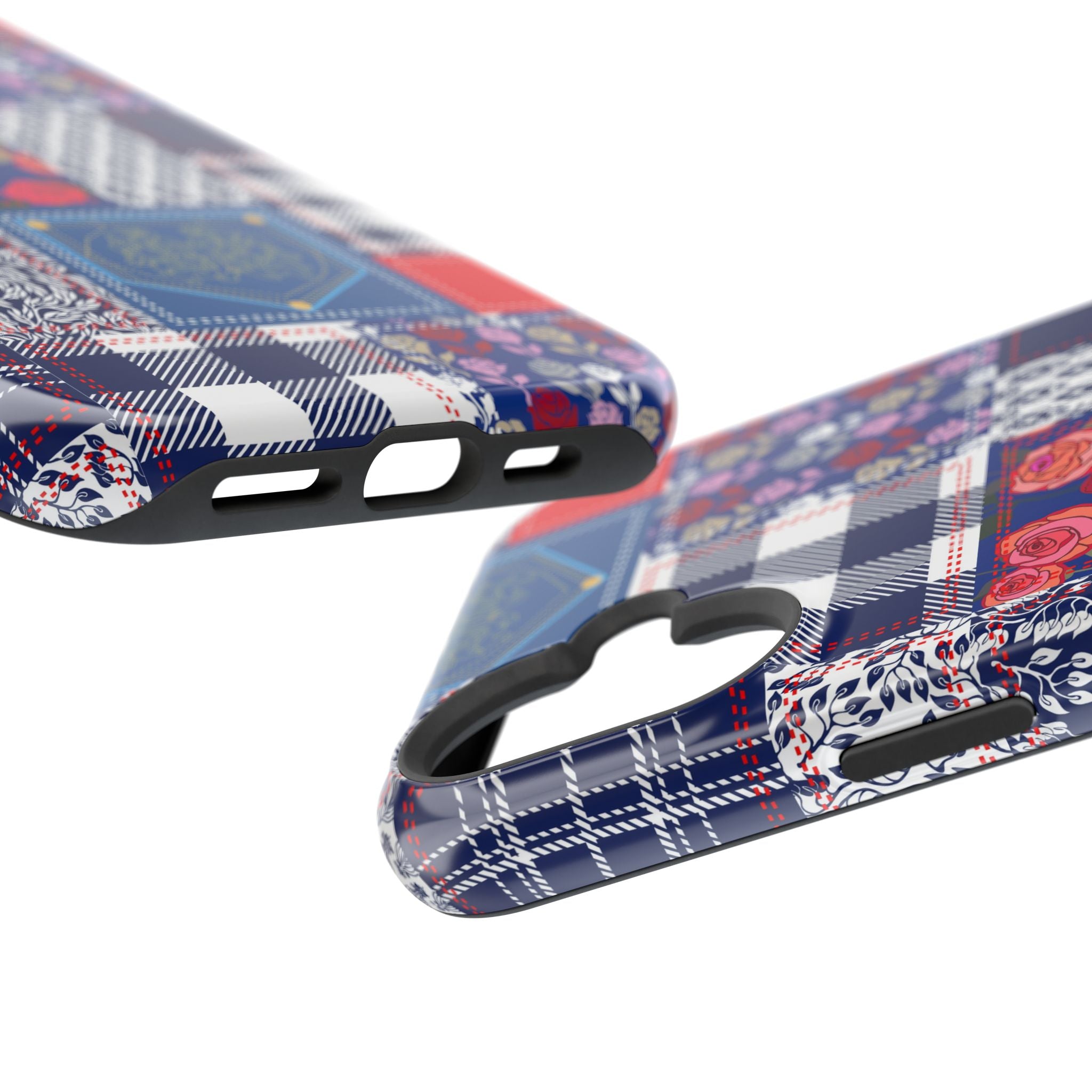 Crimson Bloom | Blue Patchwork Case