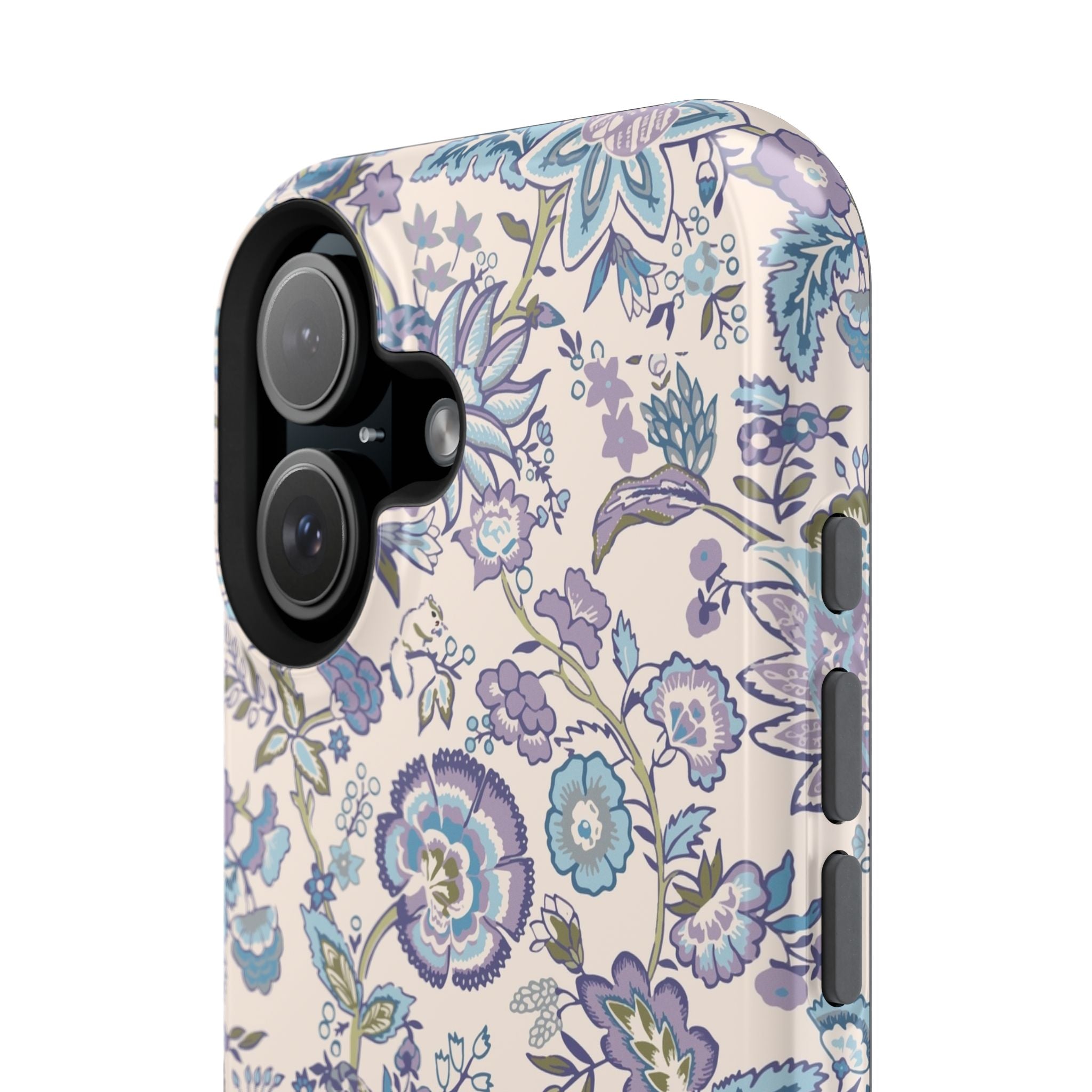 Blue CottageCore floral MagSafe iPhone case, cute phone cover with whimsical garden design, perfect nature-inspired tech accessory.