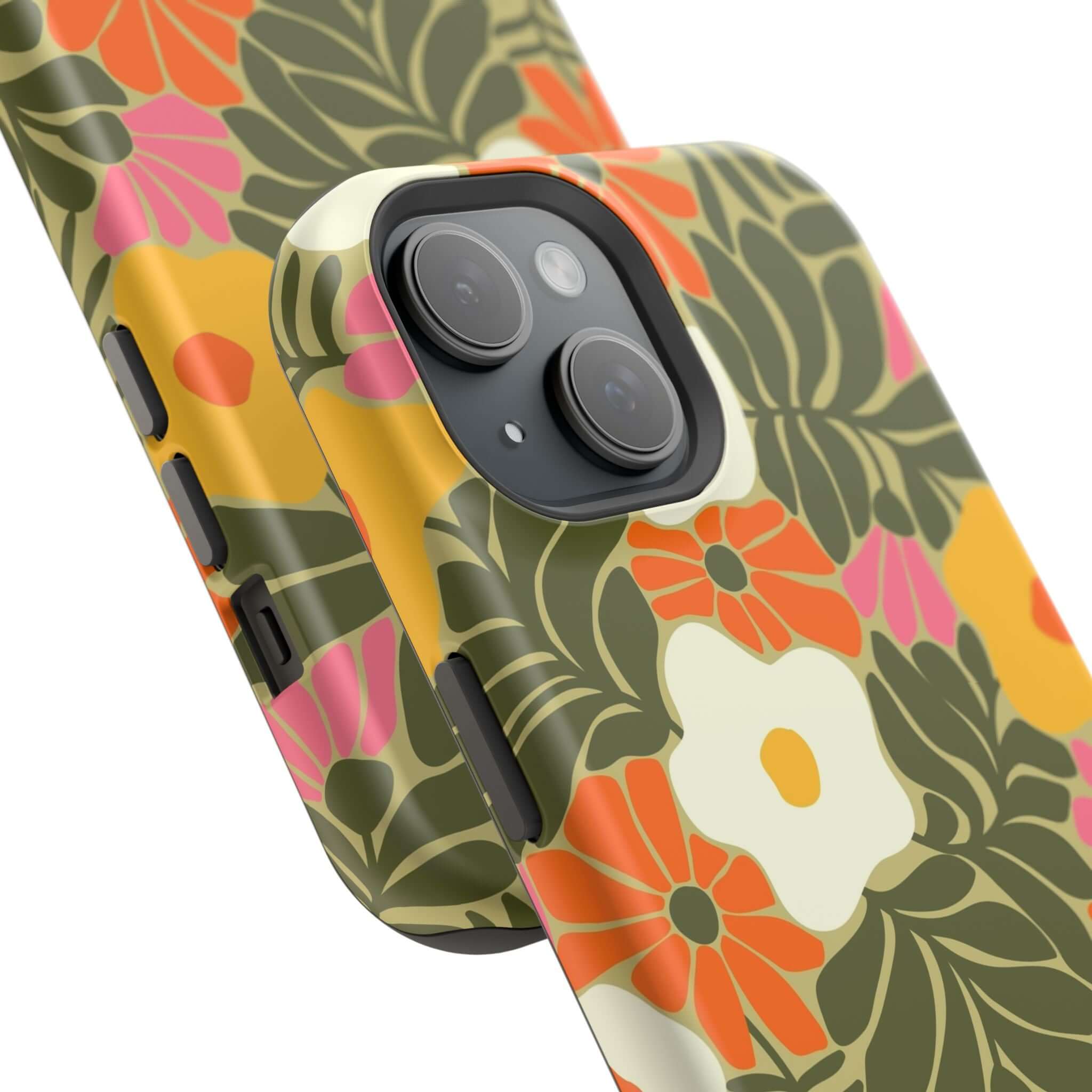 Colorful retro floral design on a cute phone cover, perfect for adding tropical vibes to your Apple iPhone case.